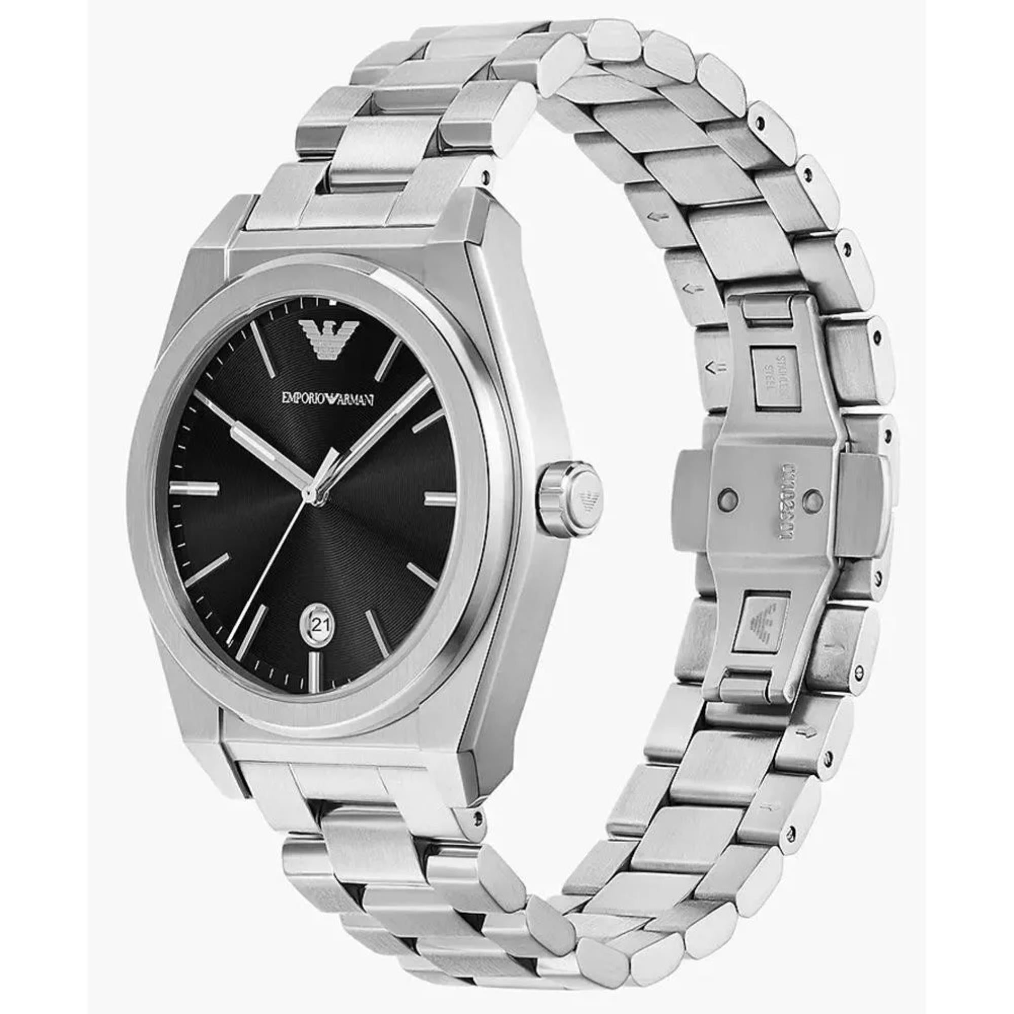 Emporio Armani Gianni T-Bar 41mm Black Dial Steel Mens Quartz Watch AR11622
