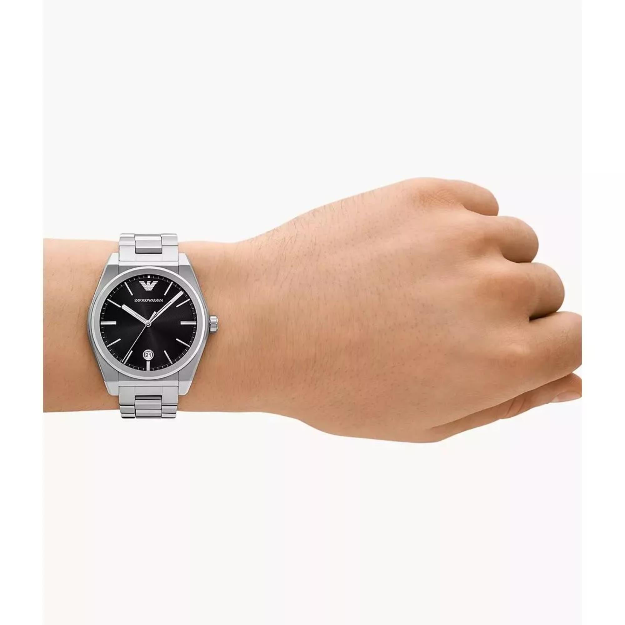 Emporio Armani Gianni T-Bar 41mm Black Dial Steel Mens Quartz Watch AR11622