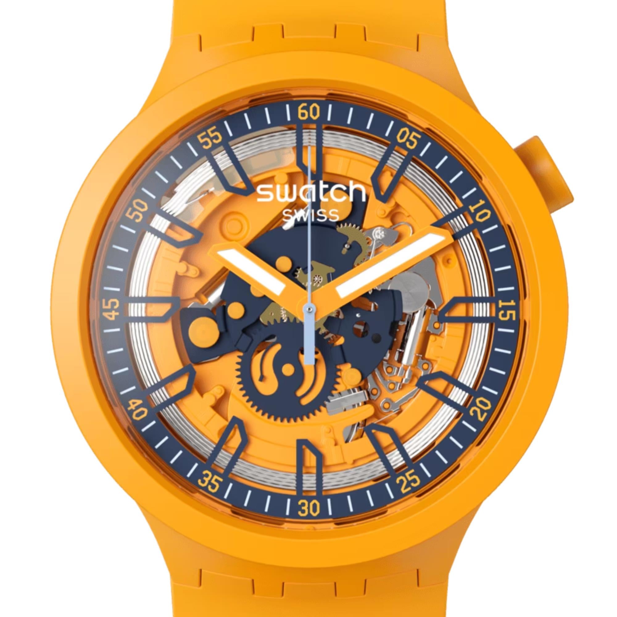 Swatch Swatchpay! Big Bold Freshpay Quartz Transparent Dial Orange Silicone Strap Unisex Watch SB01O100-5300