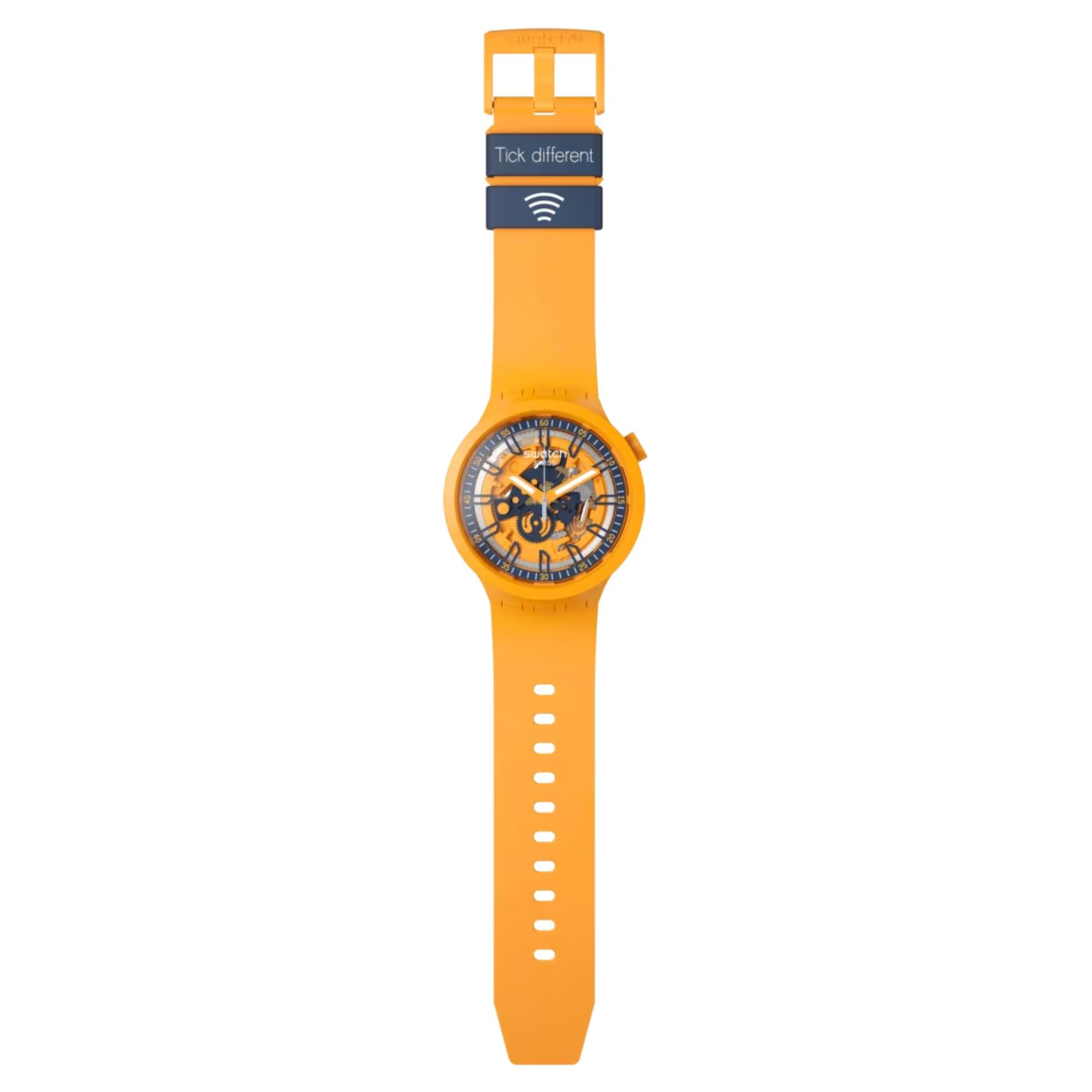 Swatch Swatchpay! Big Bold Freshpay Quartz Transparent Dial Orange Silicone Strap Unisex Watch SB01O100-5300