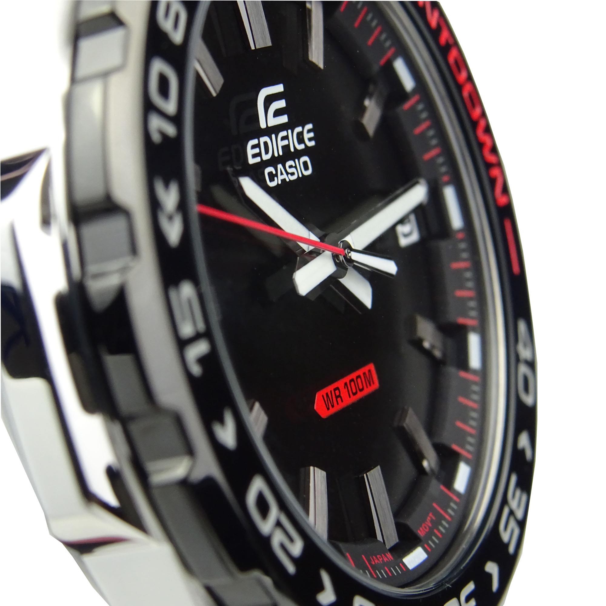 EX-DISPLAY Casio Edifice Quartz Countdown Bezel Stainless Steel Case Black Leather Strap Men's Watch EFV-120BL-1AVUEF - ED