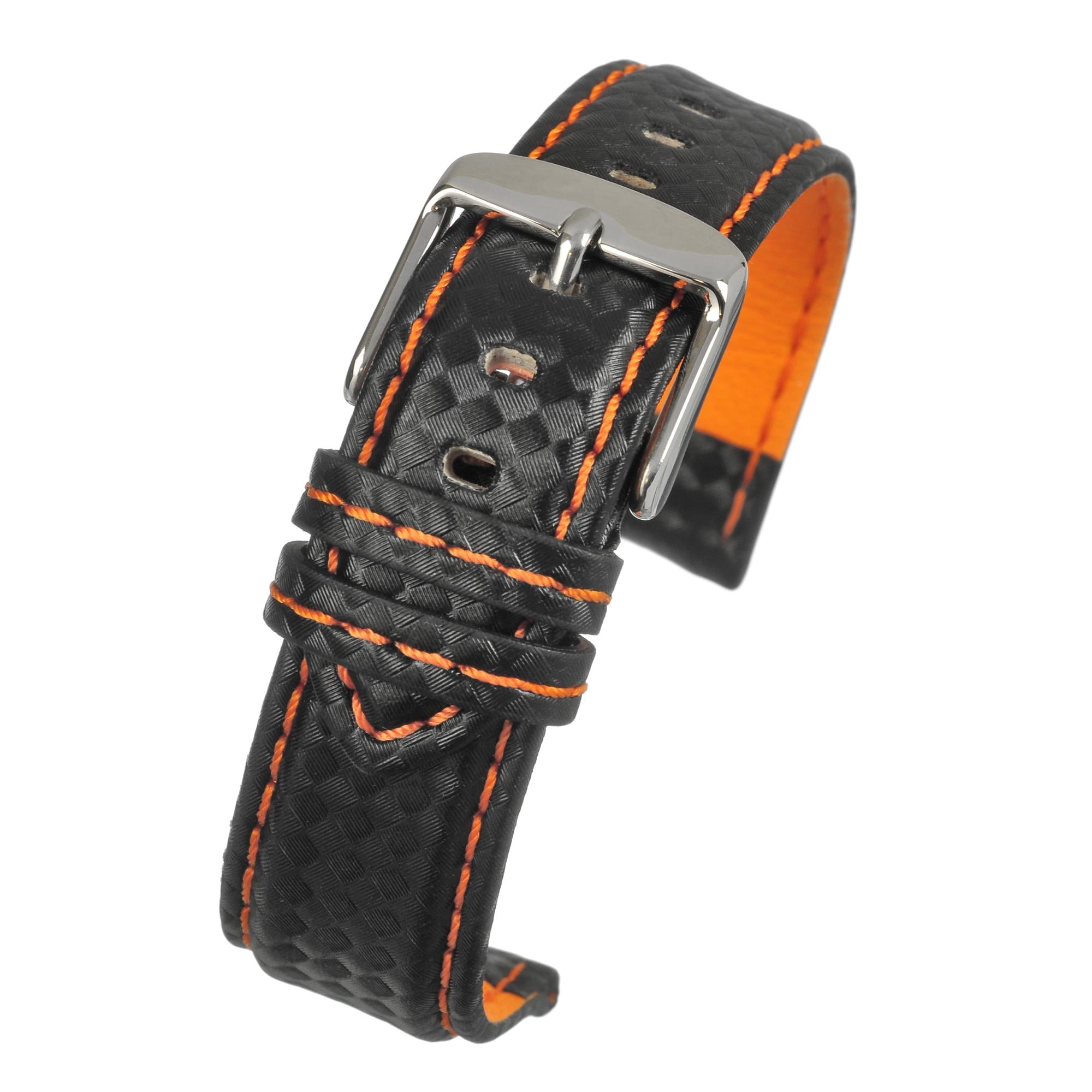 LBS Black Carbon w/ Orange Stitch Men's Watch Strap WH648/22