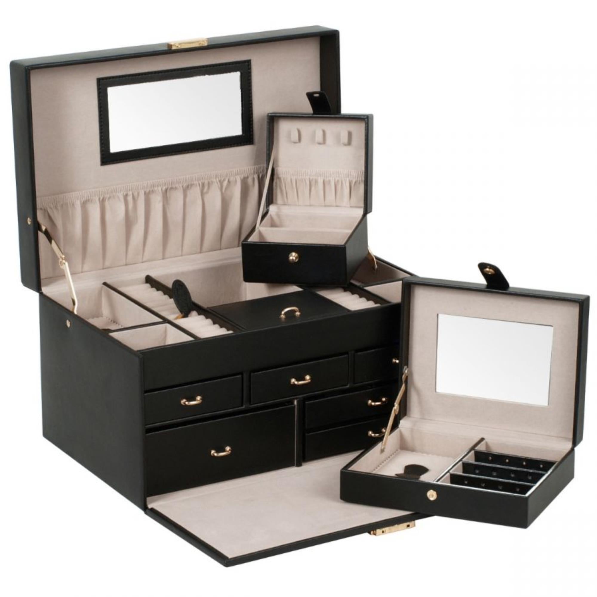 WOLF Heritage Large Jewelry Box Black Leather 280202