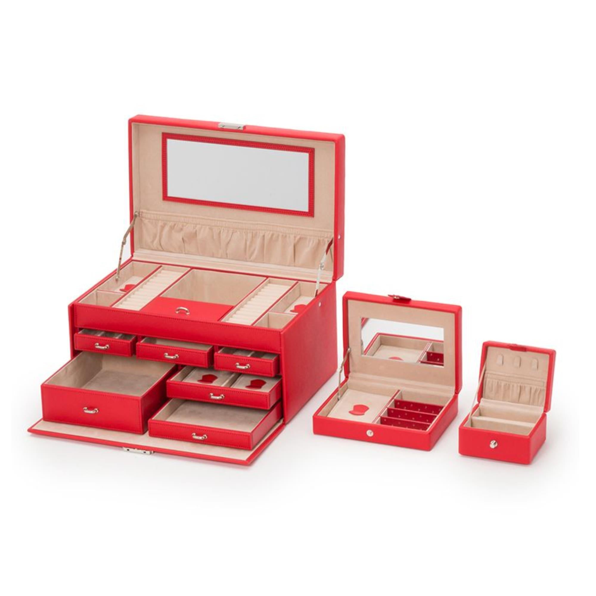 WOLF Heritage Large Jewelry Box Red Saffiano Leather 280214