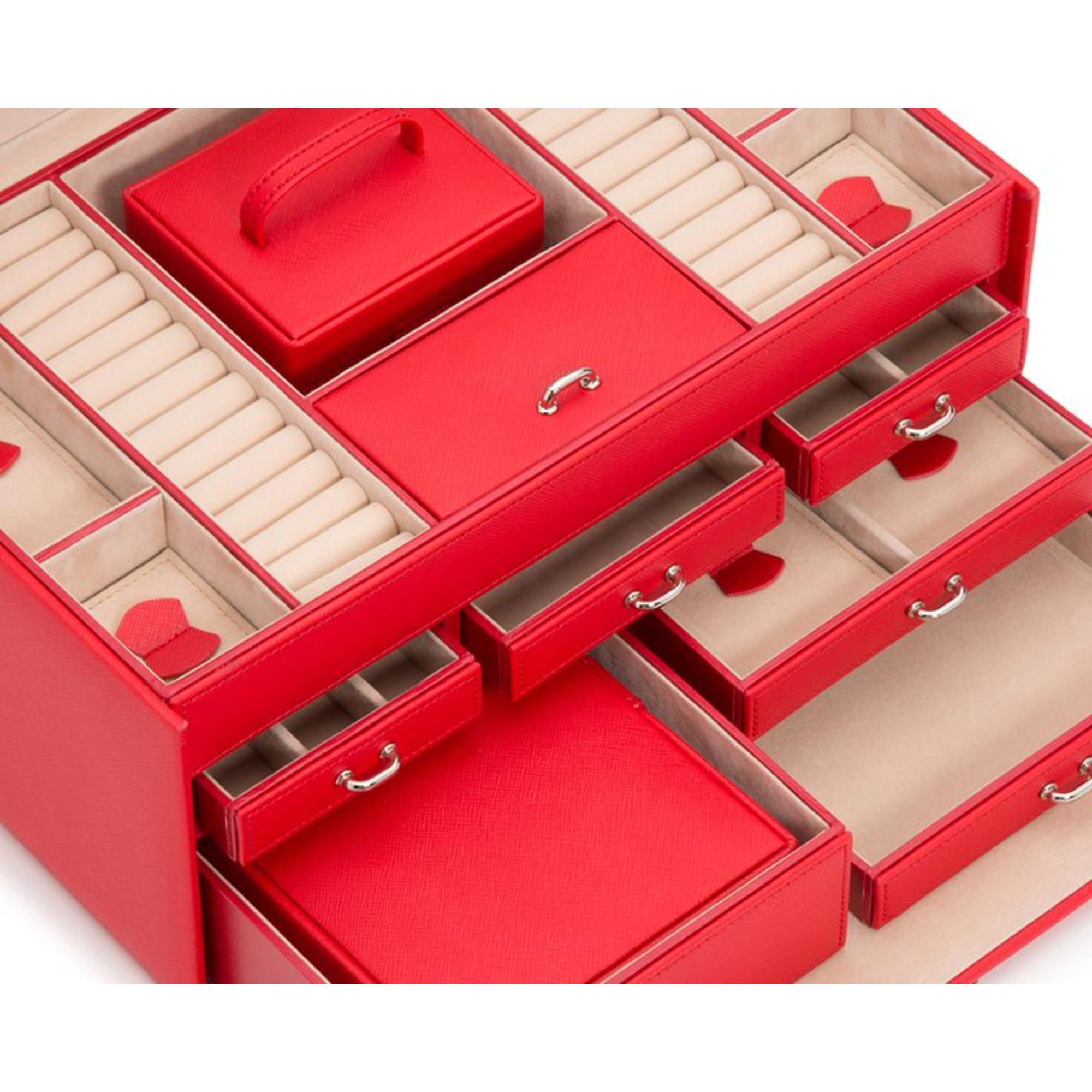 WOLF Heritage Large Jewelry Box Red Saffiano Leather 280214