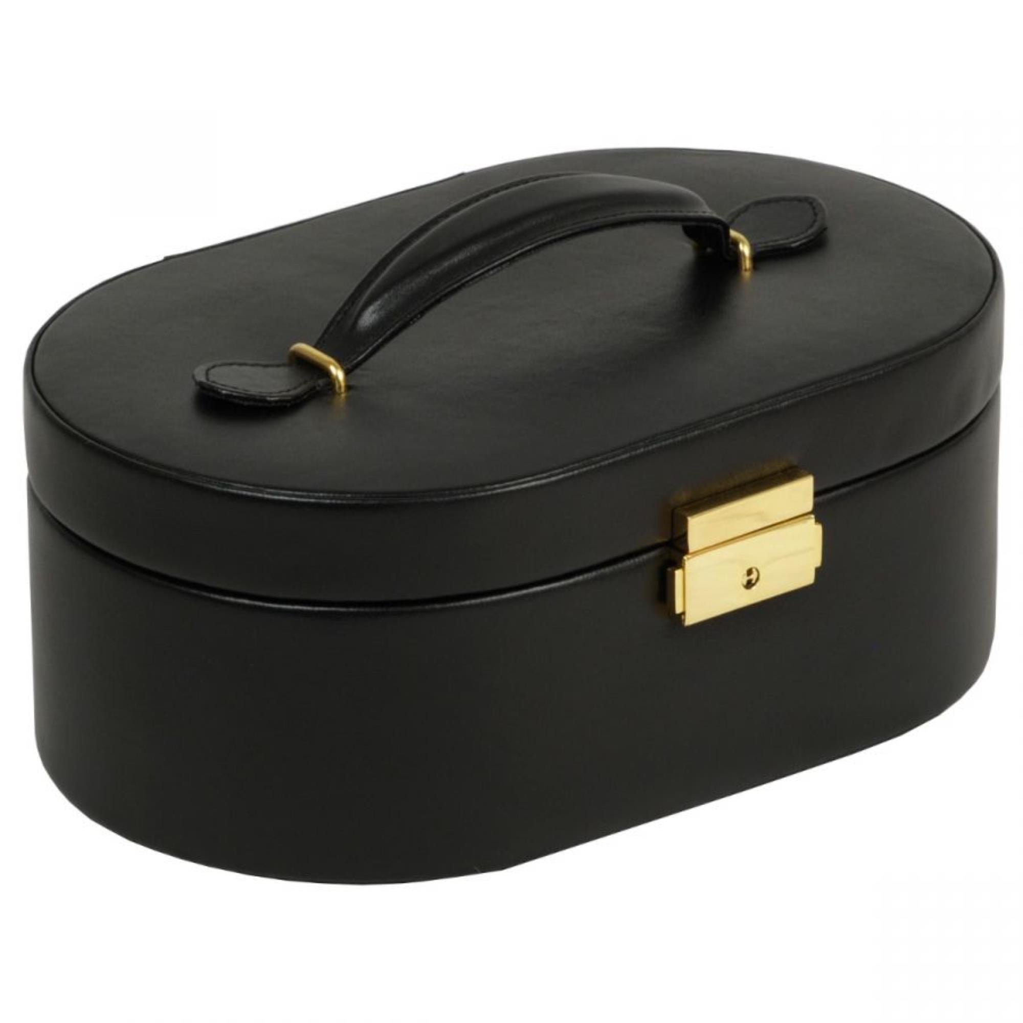 WOLF Heritage Oval Jewelry Box Black Leather 280502