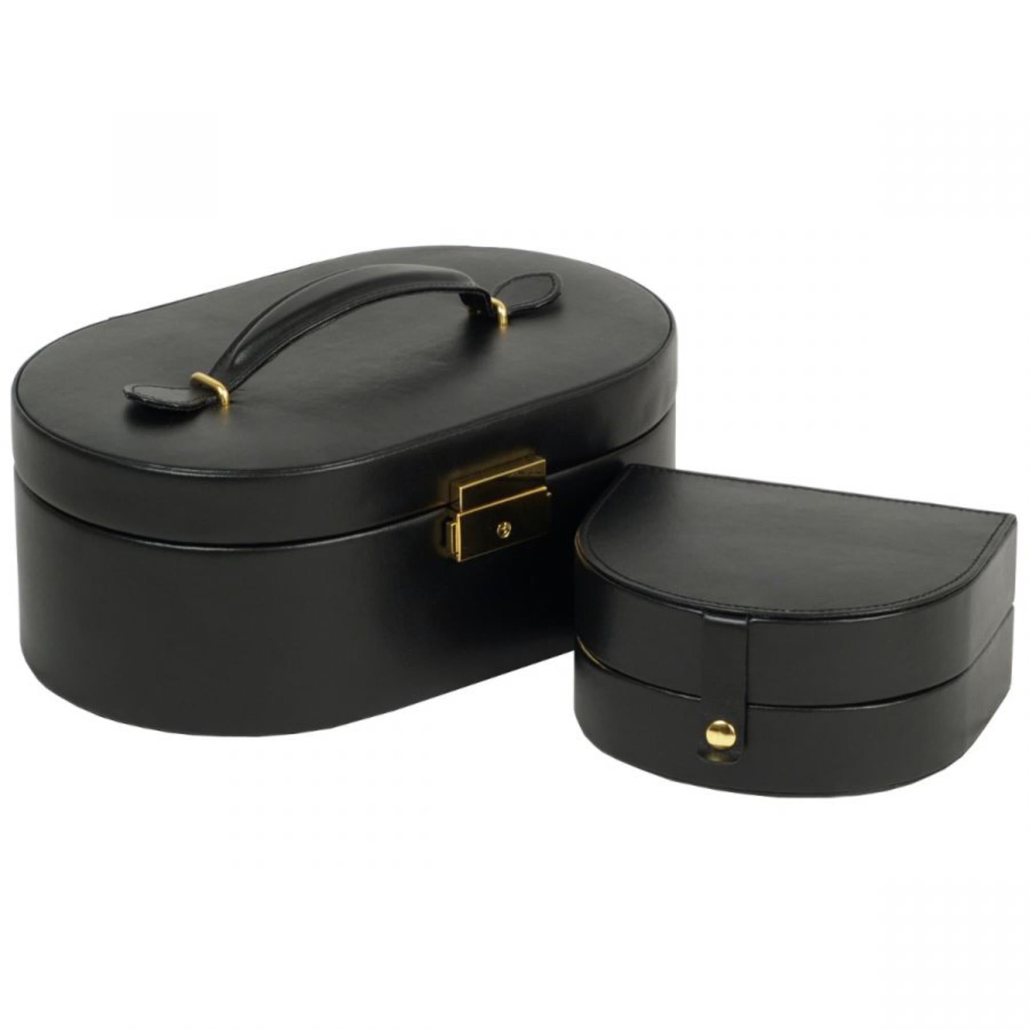 WOLF Heritage Oval Jewelry Box Black Leather 280502