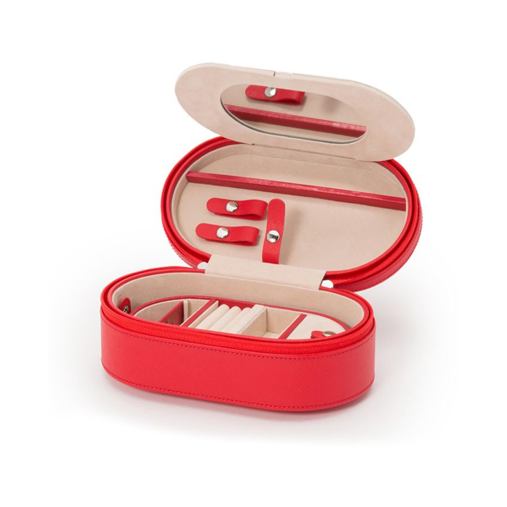 WOLF Heritage Oval Zip Case Red Saffiano Leather 280614