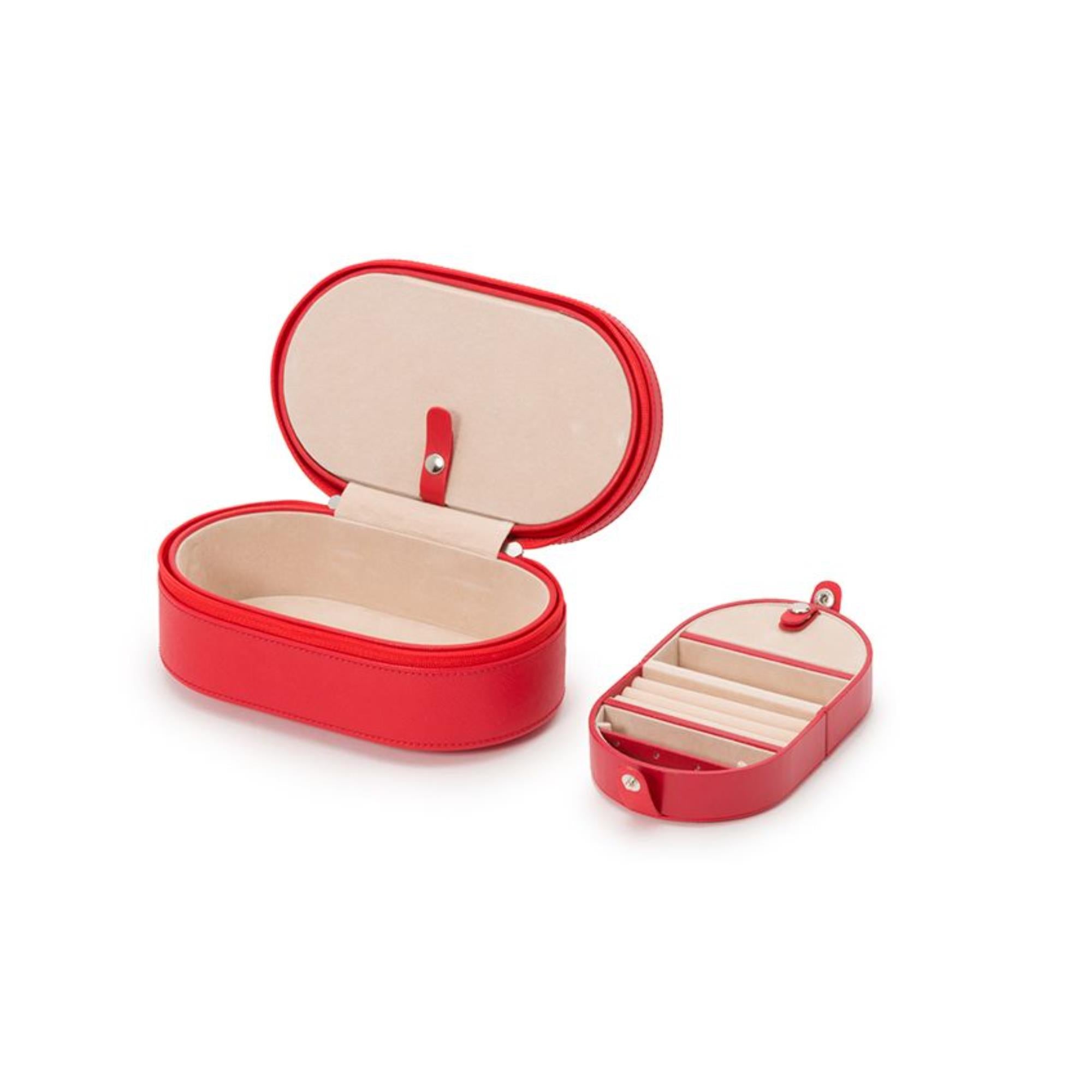 WOLF Heritage Oval Zip Case Red Saffiano Leather 280614