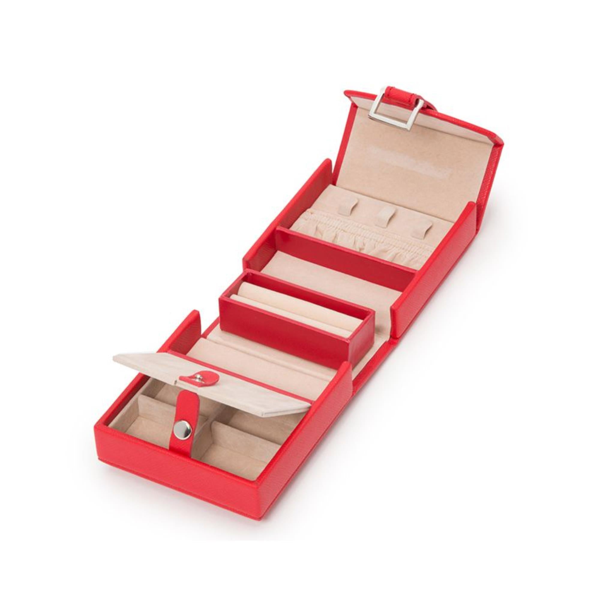WOLF Heritage Fold-Out Jewelry Box Red Saffiano Leather 281214