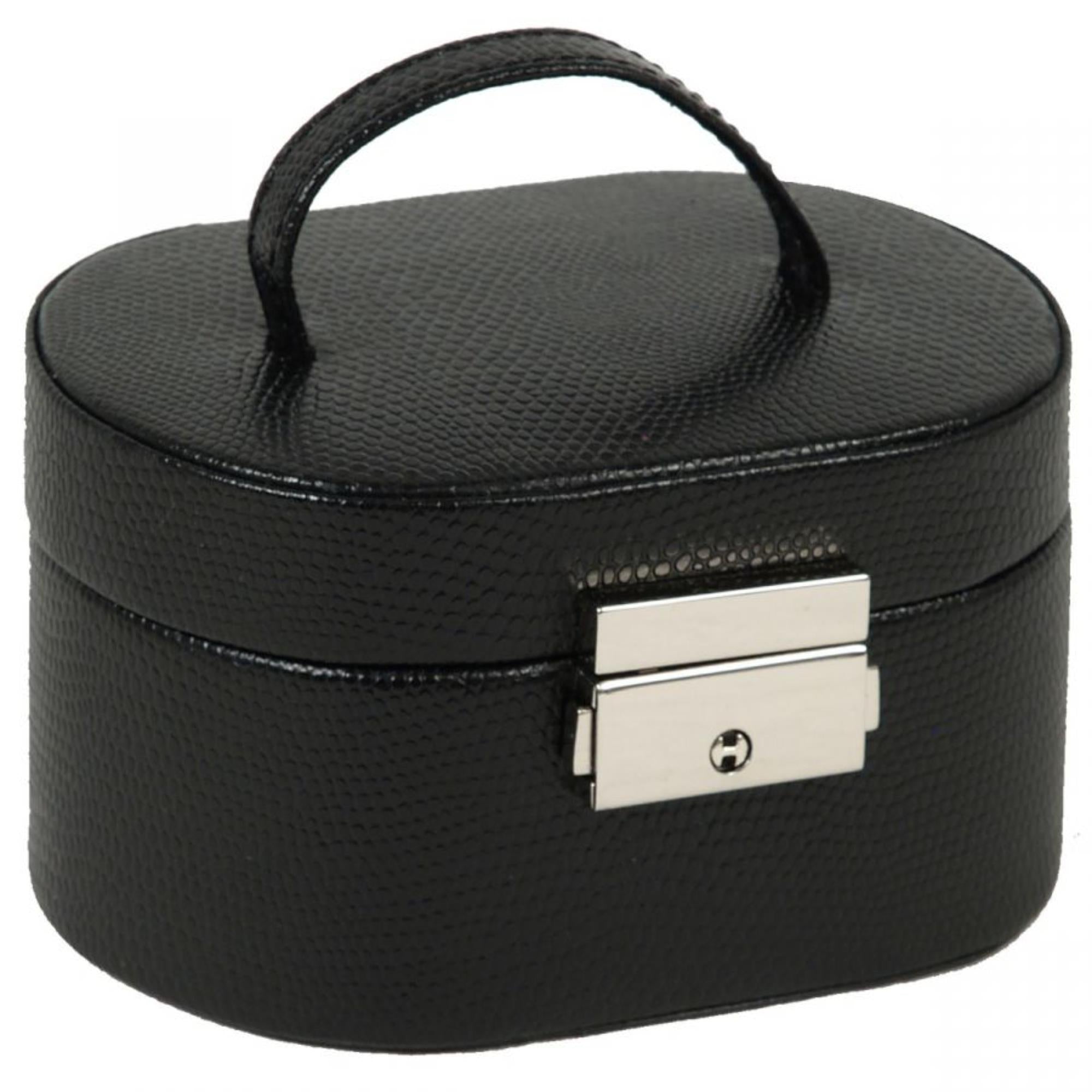 WOLF Heritage Mini Oval Box Black Leather 281402