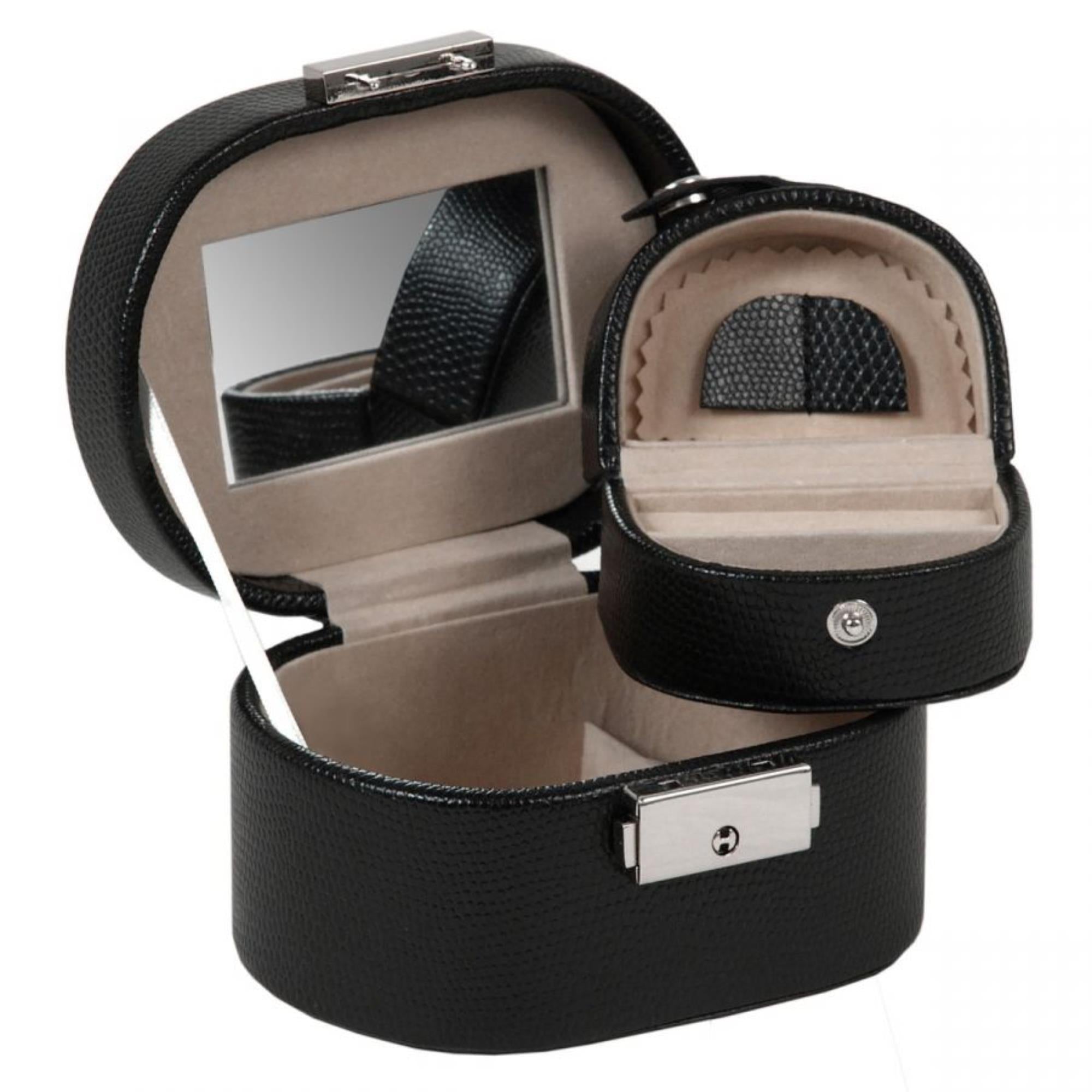 WOLF Heritage Mini Oval Box Black Leather 281402