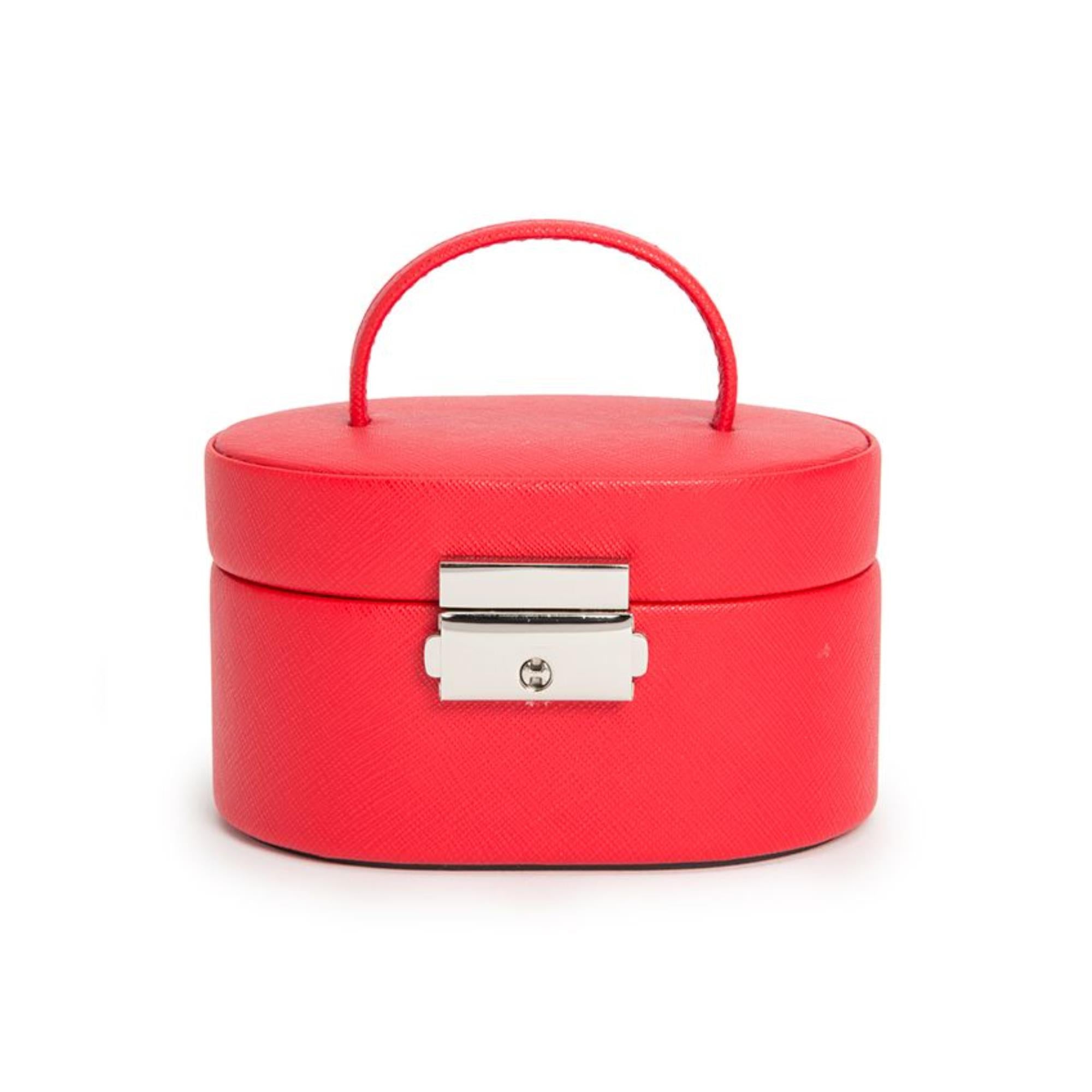 WOLF Heritage Mini Oval Box Red Saffiano Leather 281414