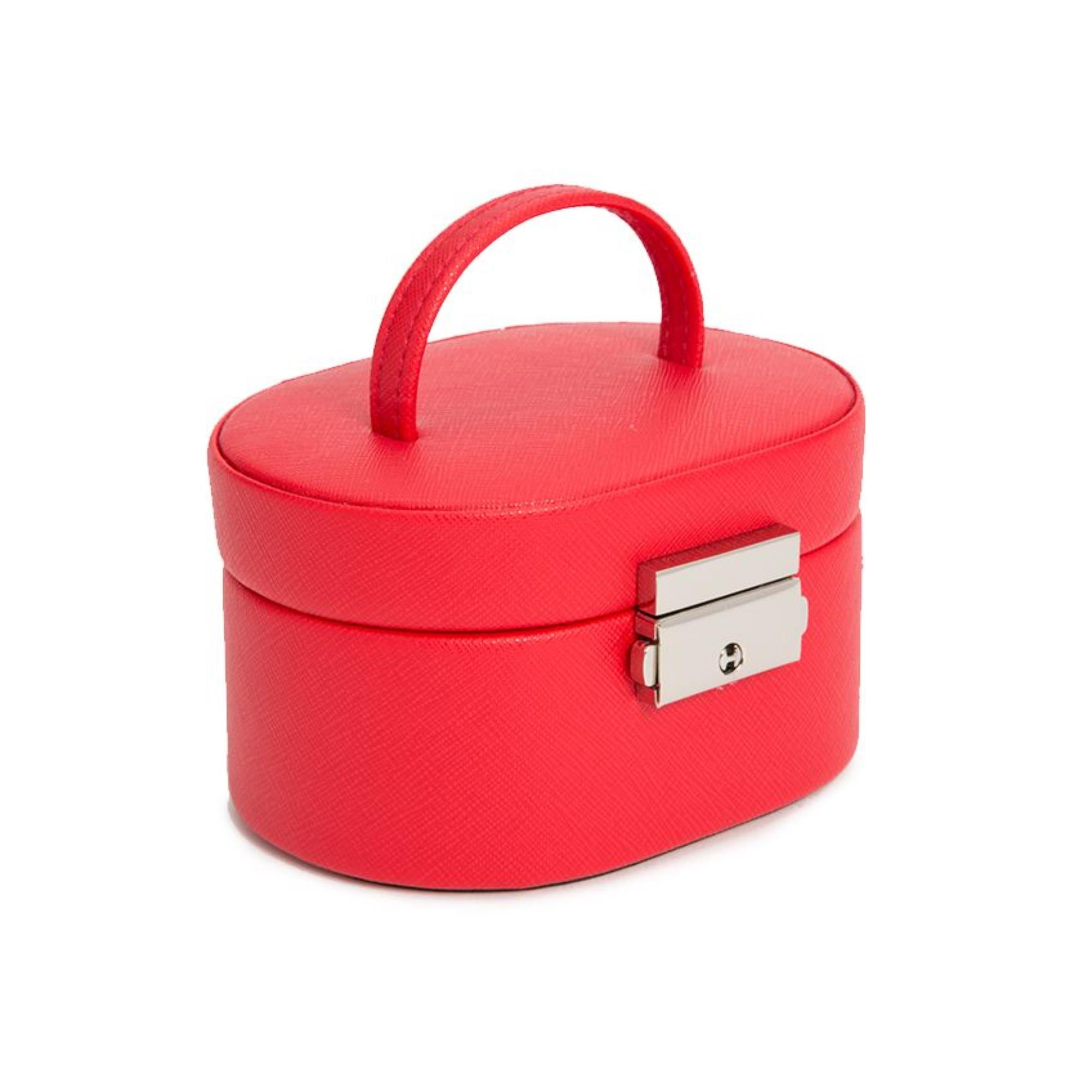 WOLF Heritage Mini Oval Box Red Saffiano Leather 281414