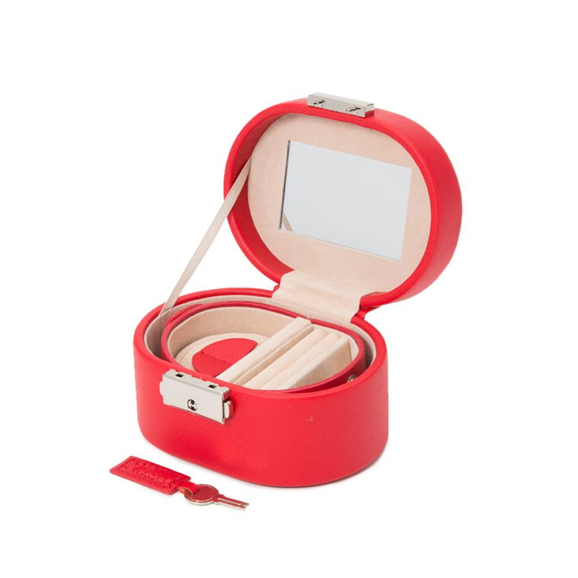 WOLF Heritage Mini Oval Box Red Saffiano Leather 281414