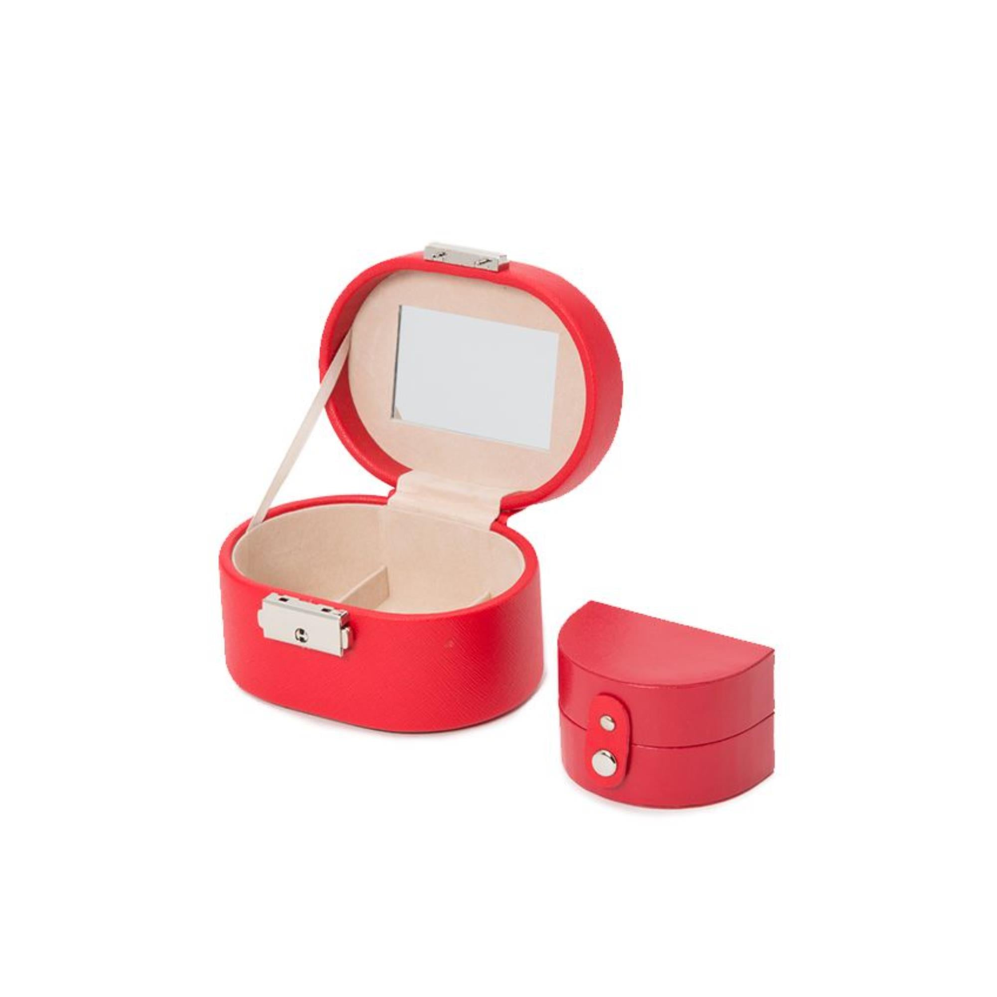 WOLF Heritage Mini Oval Box Red Saffiano Leather 281414