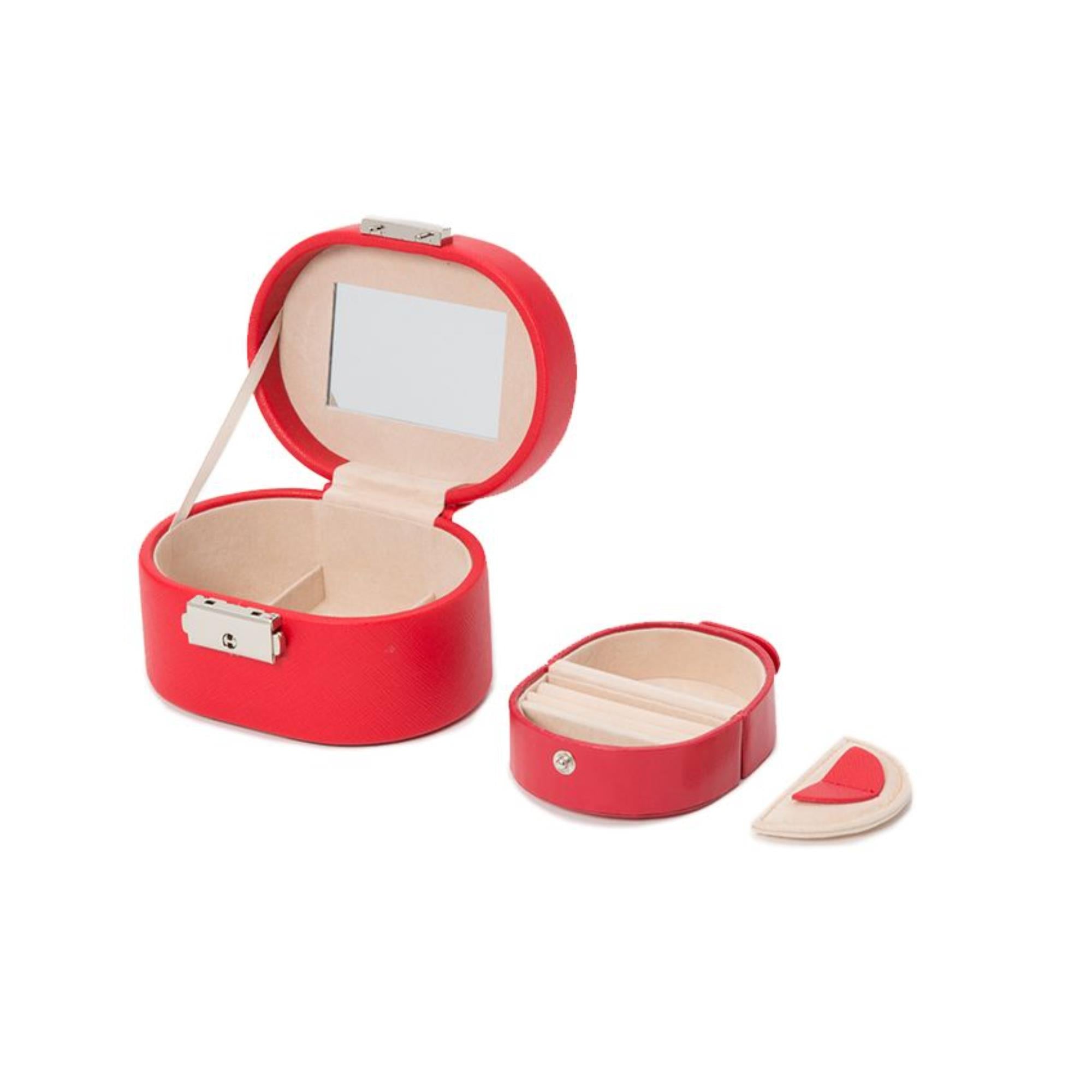 WOLF Heritage Mini Oval Box Red Saffiano Leather 281414