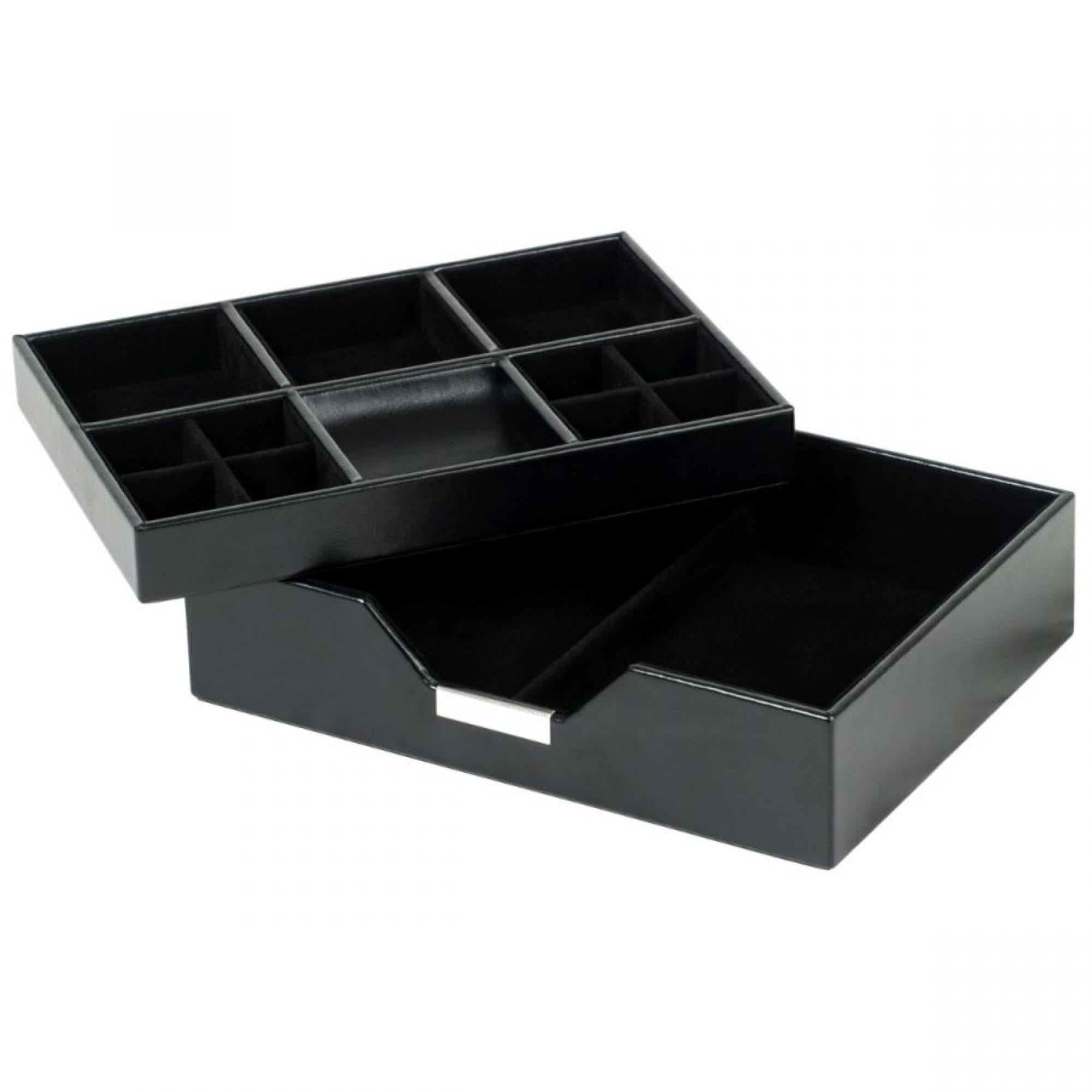 WOLF Heritage Set of 2 Valet Trays Black Leather 290302