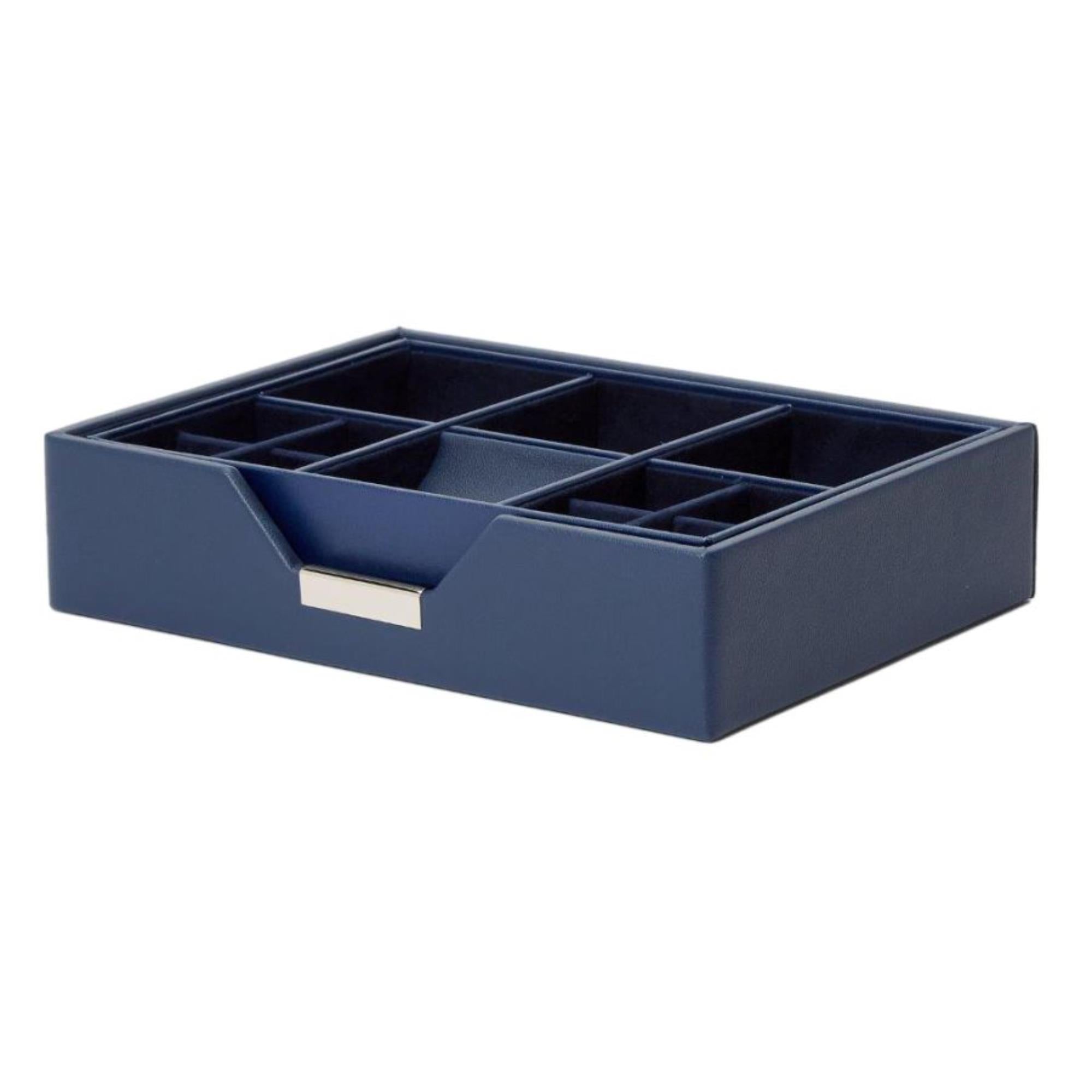 WOLF Heritage Set of 2 Valet Trays Navy Leather 290317
