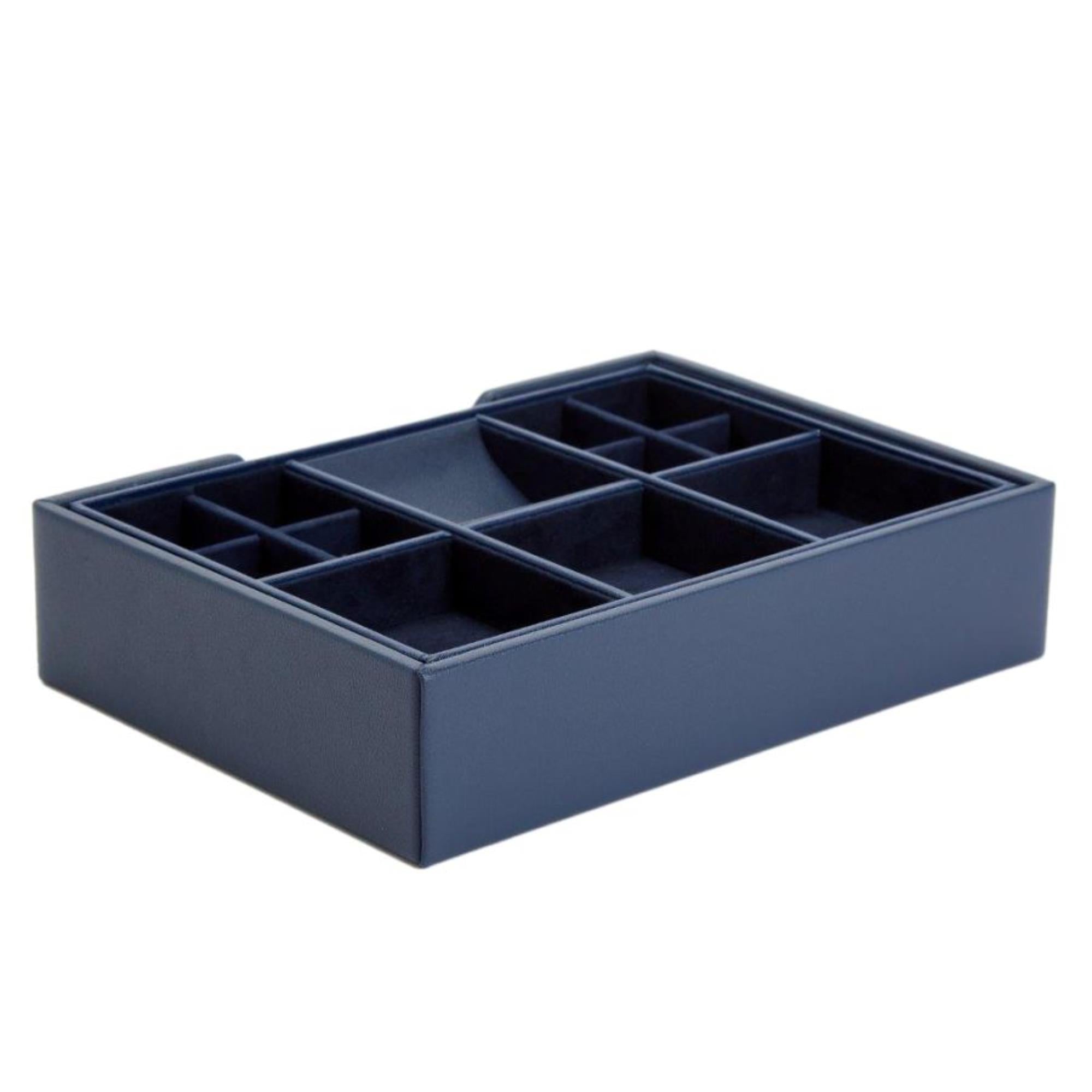 WOLF Heritage Set of 2 Valet Trays Navy Leather 290317