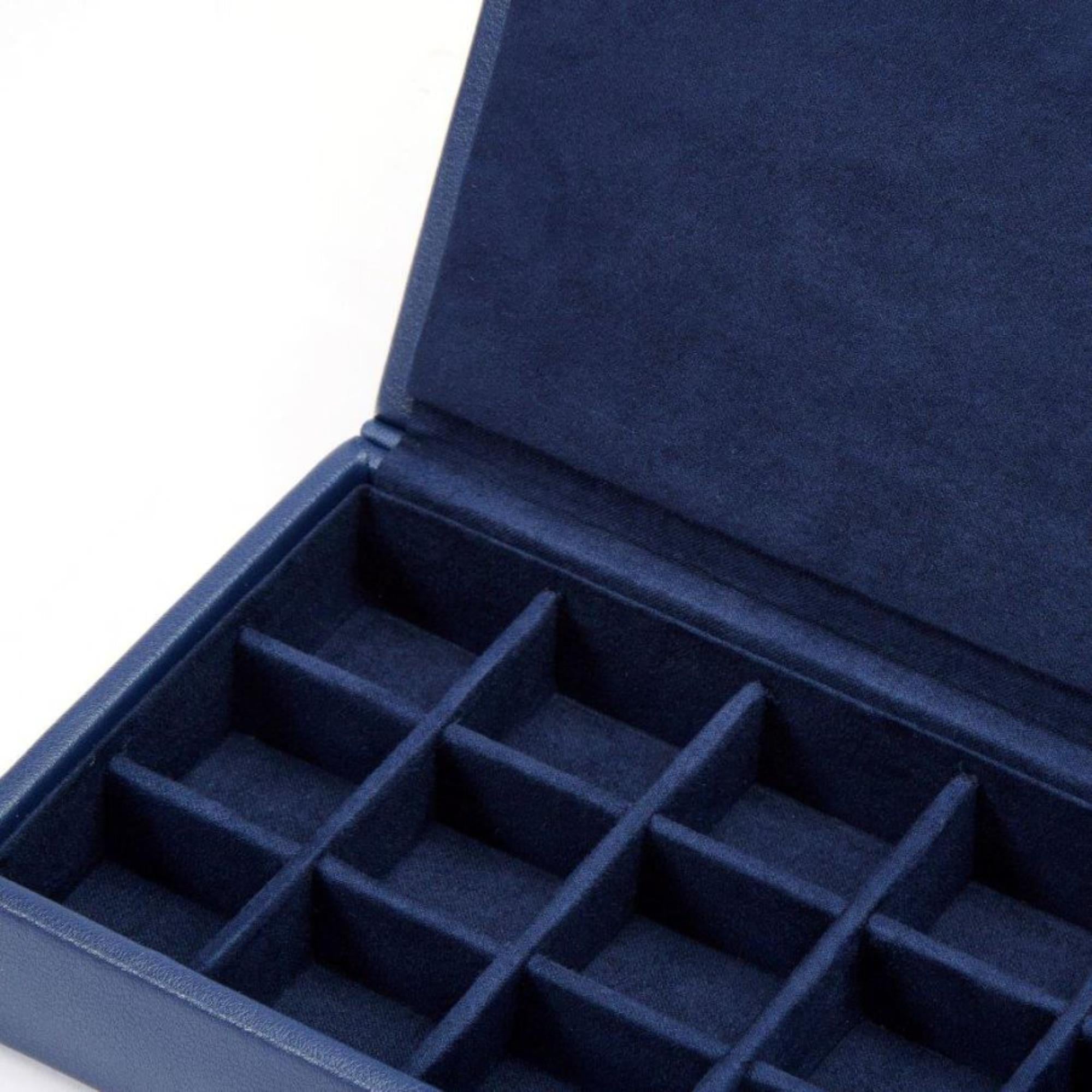 WOLF Heritage 15-Piece Cufflink Box Navy Leather 290517