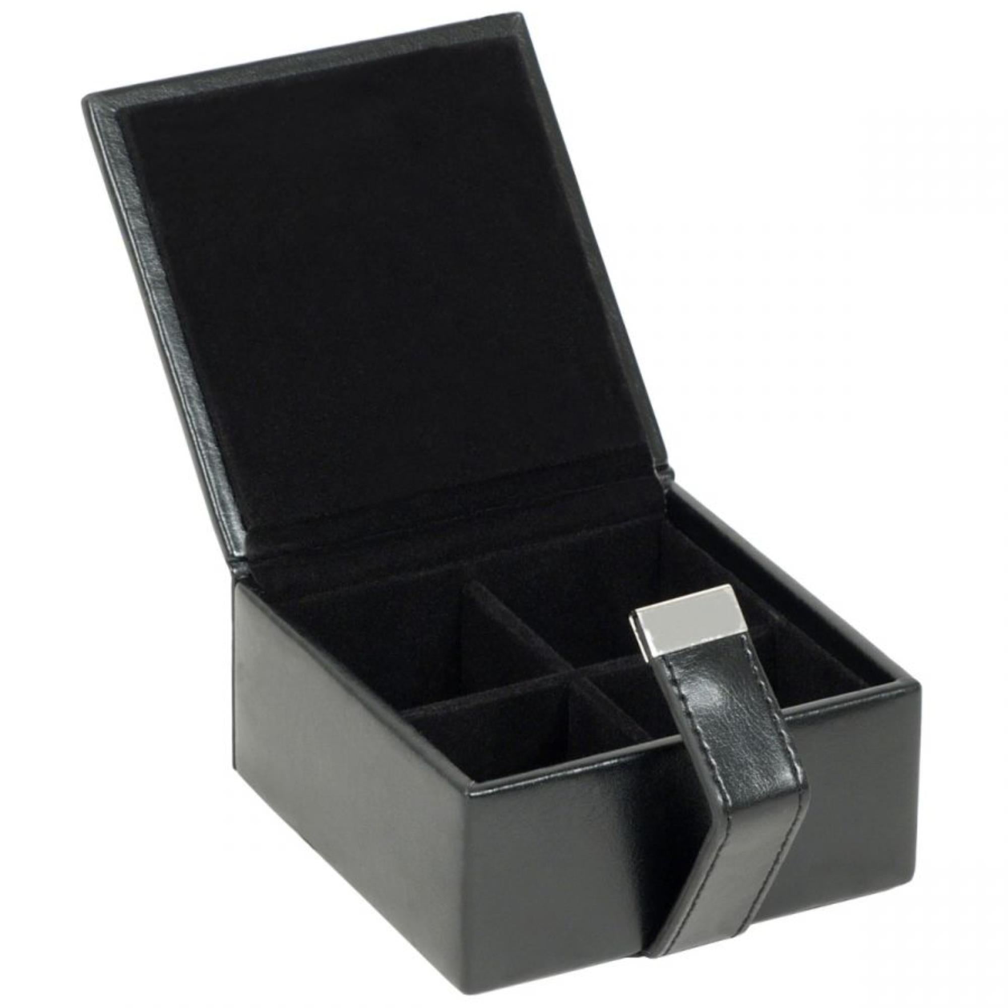 WOLF Heritage 4-Piece Cufflink Box Black Leather 290602