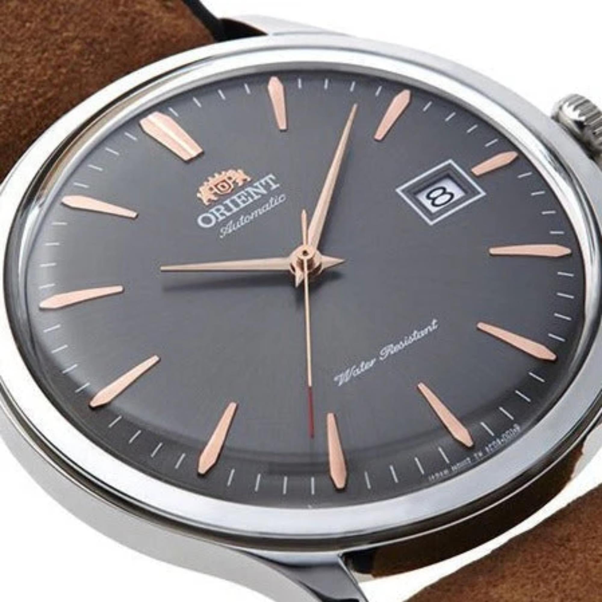 Orient Bambino Version 4 Classic Vintage Style Grey Dial Leather Strap Men’s Dress Watch TAC08003A0