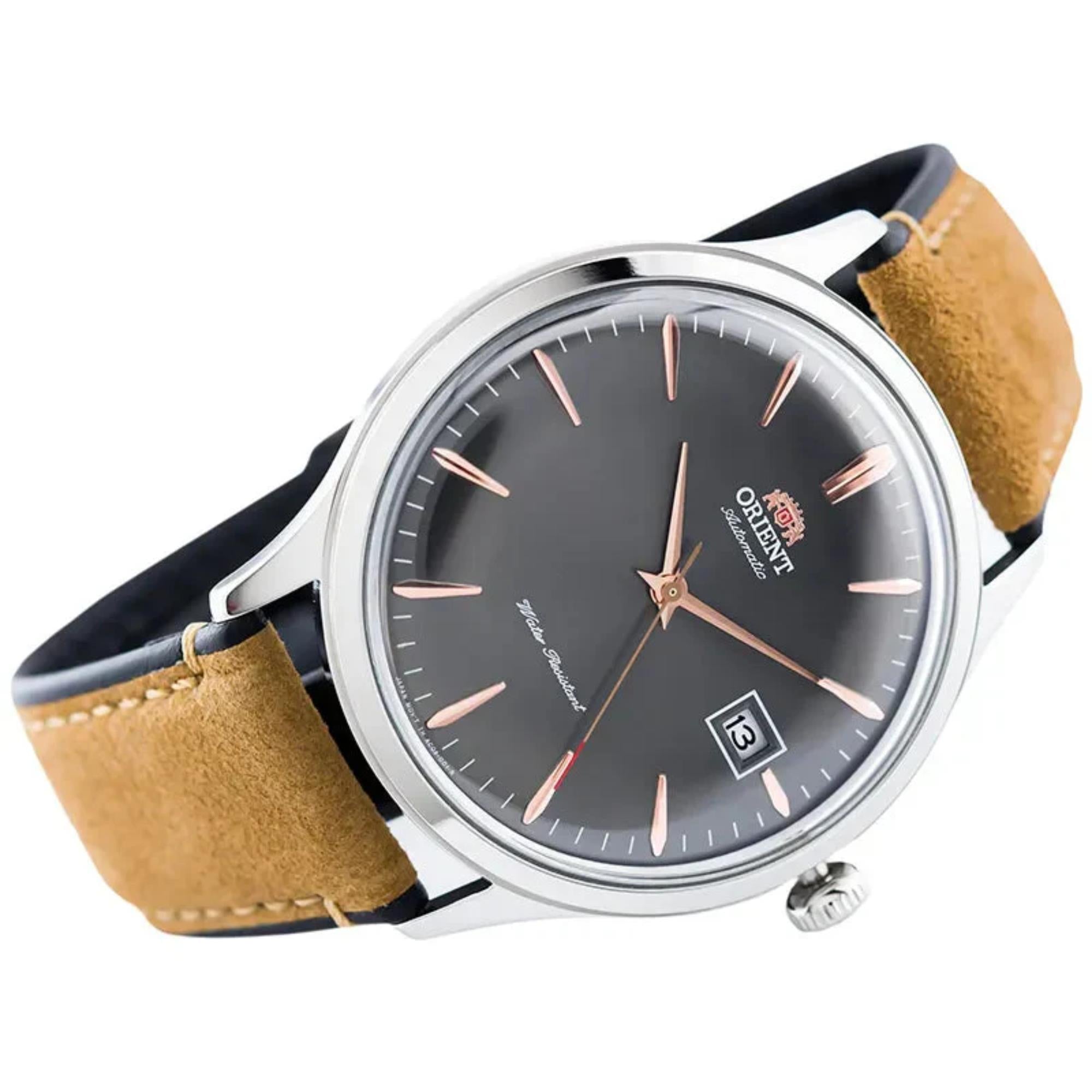 Orient Bambino Version 4 Classic Vintage Style Grey Dial Leather Strap Men’s Dress Watch TAC08003A0