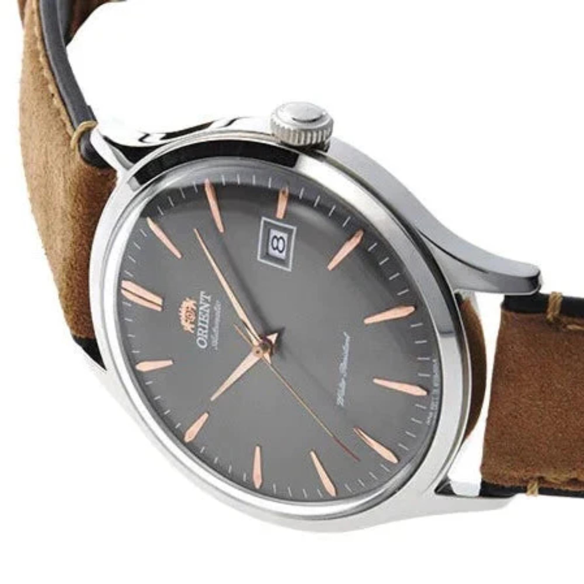 Orient Bambino Version 4 Classic Vintage Style Grey Dial Leather Strap Men’s Dress Watch TAC08003A0