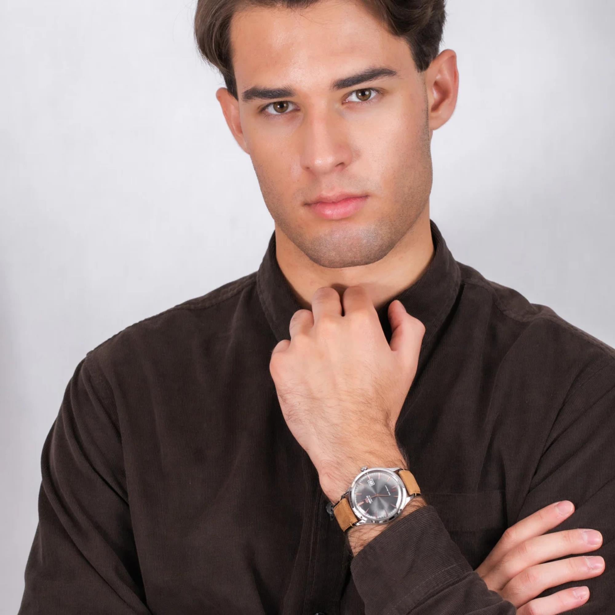 Orient Bambino Version 4 Classic Vintage Style Grey Dial Leather Strap Men’s Dress Watch TAC08003A0