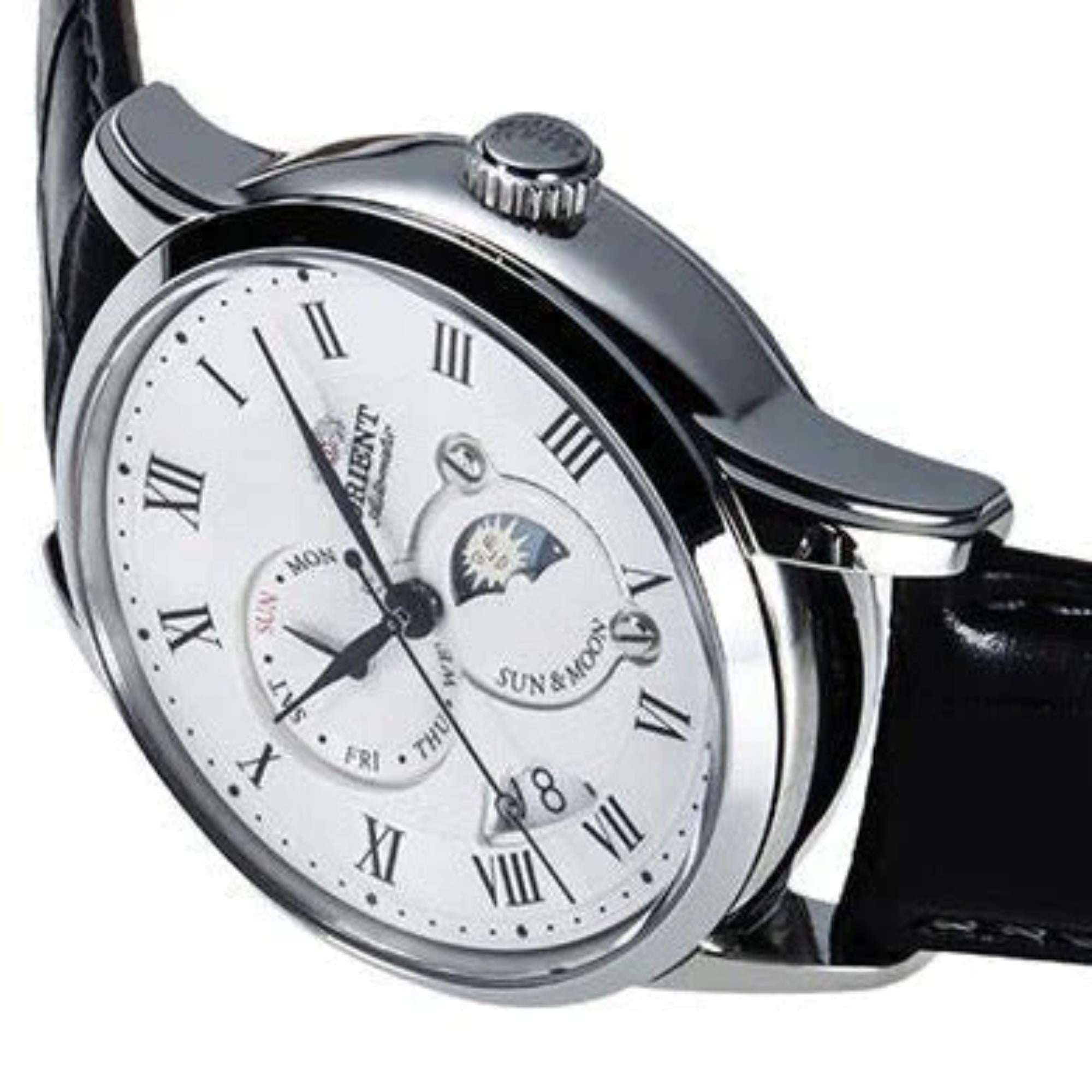 Orient Sun and Moon White Dial Leather Strap Men's Watch RA-AK0008S30B