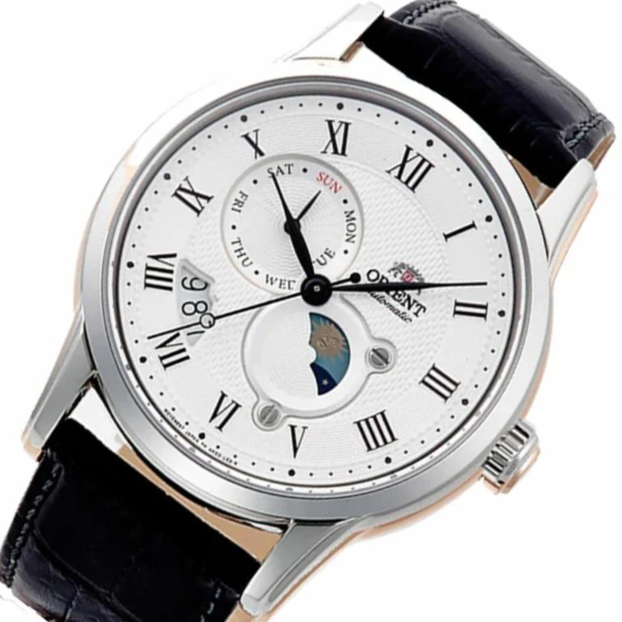 Orient Sun and Moon White Dial Leather Strap Men's Watch RA-AK0008S30B