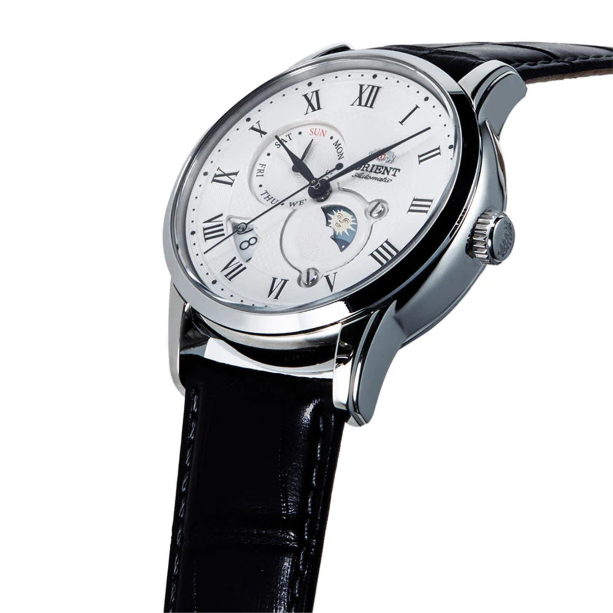 Orient Sun and Moon White Dial Leather Strap Men's Watch RA-AK0008S30B