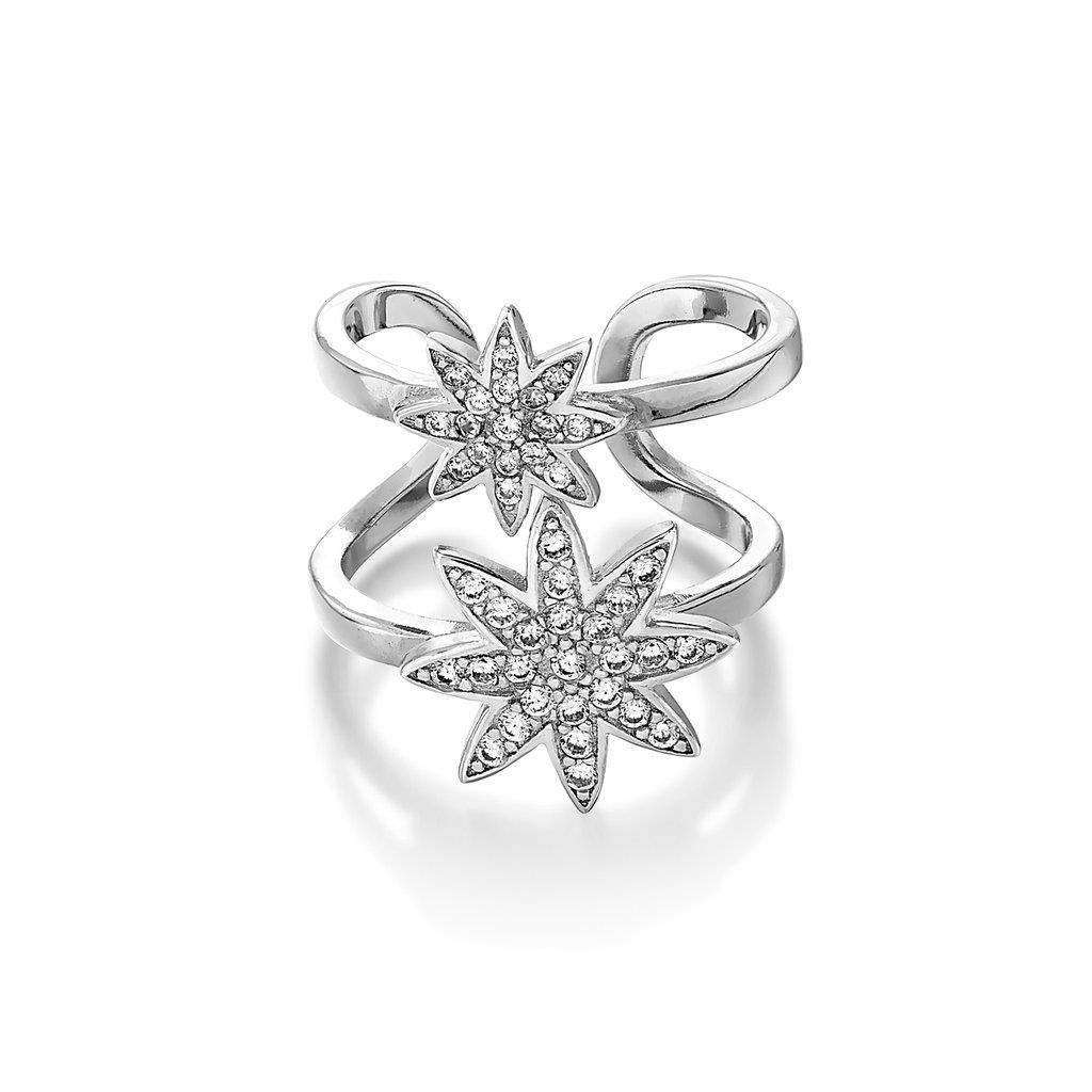 Vixi Nova Silver Double Star Adjustable Ring Ladies Jewellery NOVA-2R.W