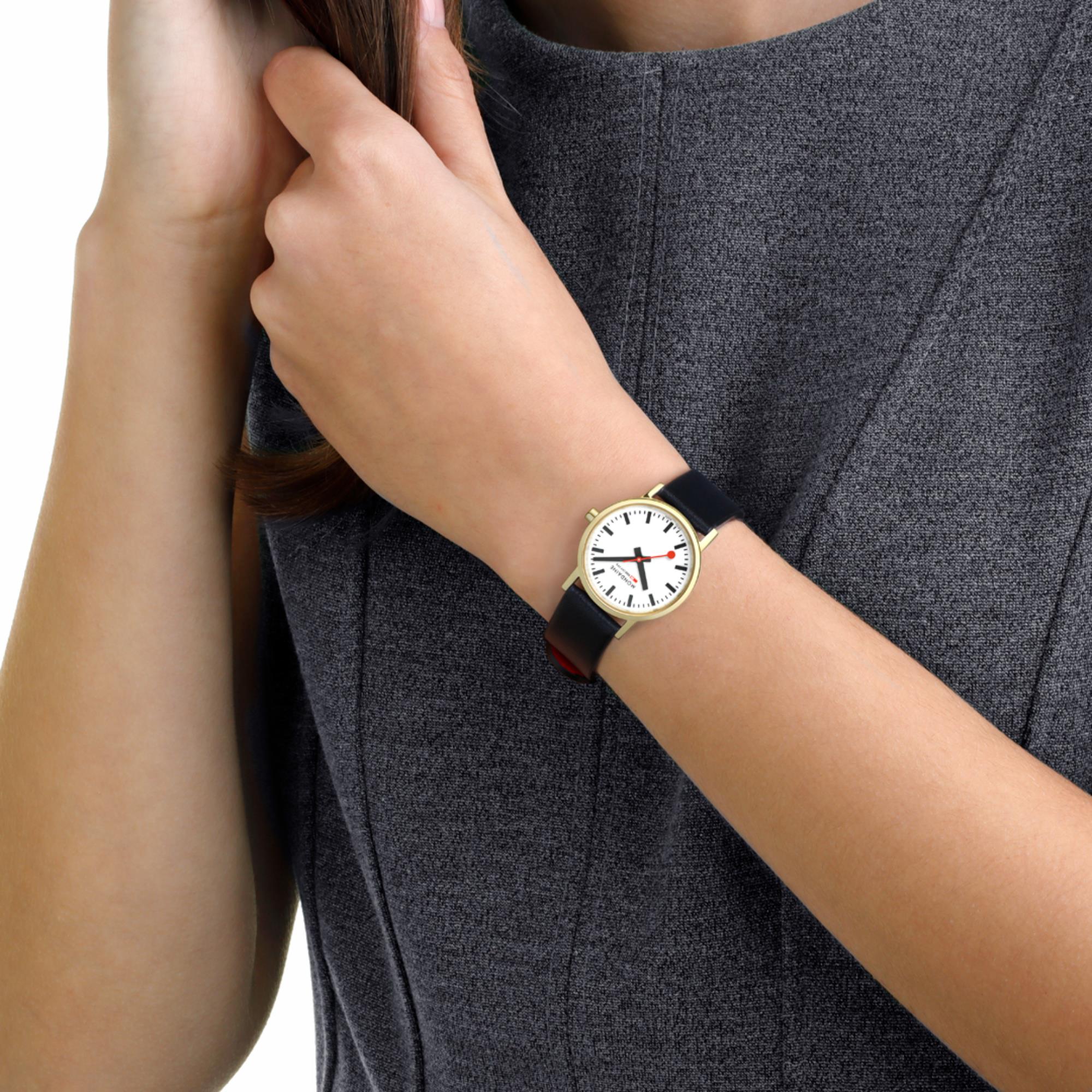 Mondaine Classic White Dial Black Leather Strap Women’s Watch A658.30323.10SBBV