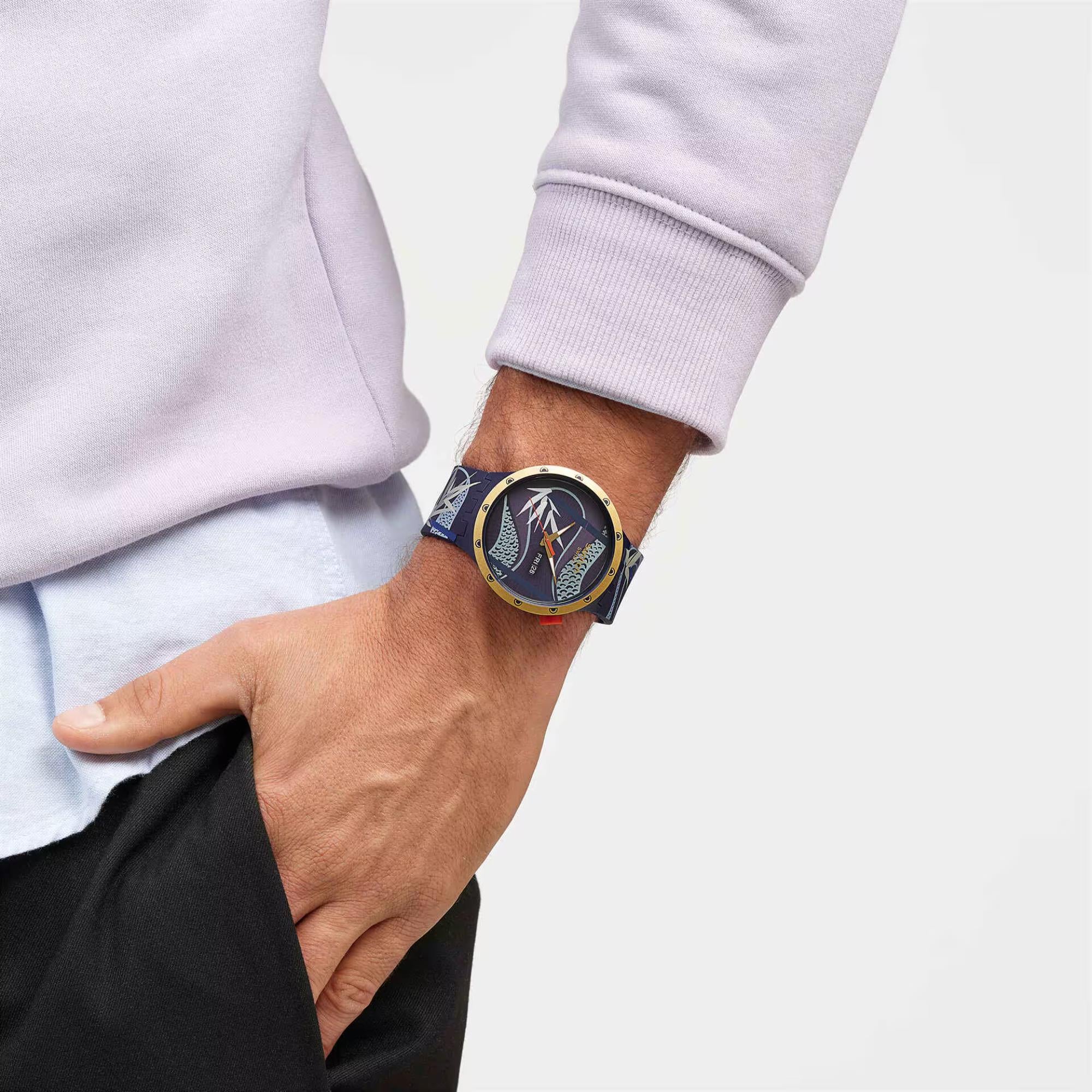 Swatch BIG BOLD Year of the Snake Blue and Golden Lithe Dancer Silicone Strap Blue Dial Men's Watch SB05Z700