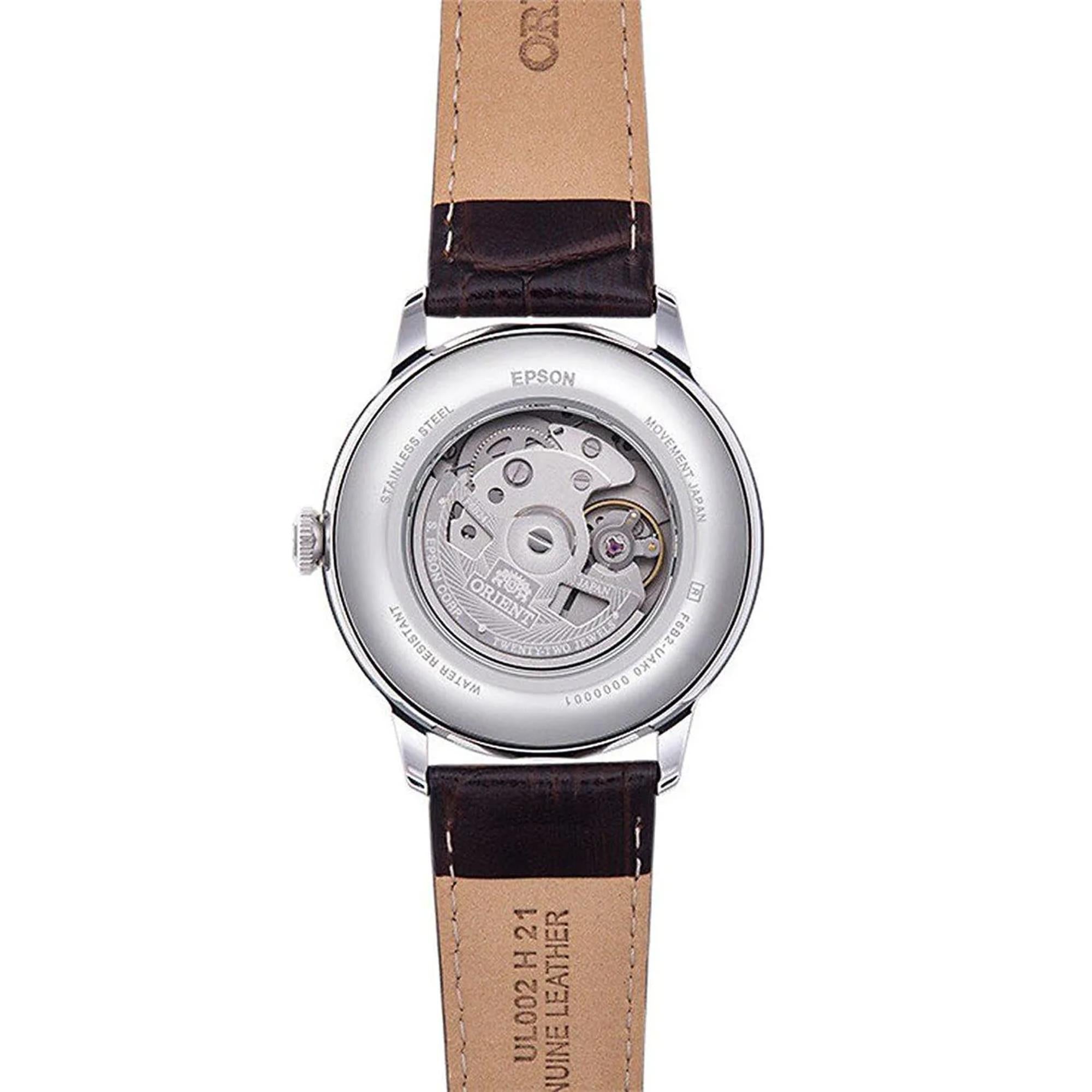 Orient Bambino 41.5mm Sun & Moon Brown Dial Leather Mens Automatic Watch RA-AK0804Y30B