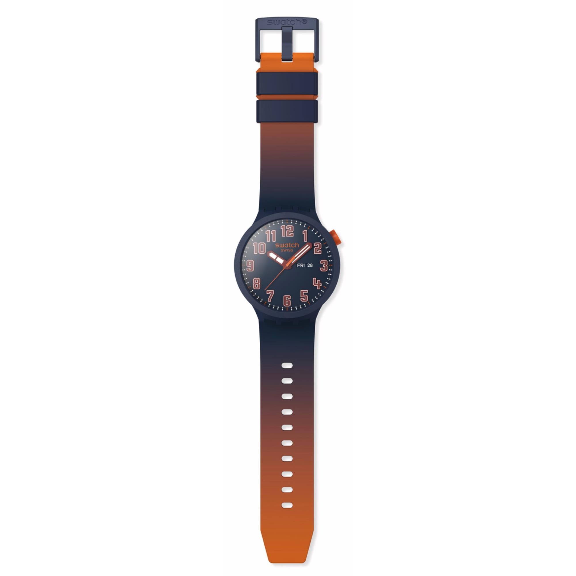 Swatch Essentially Confident Dark Blue Dial Silicone Strap Watch SB01S700