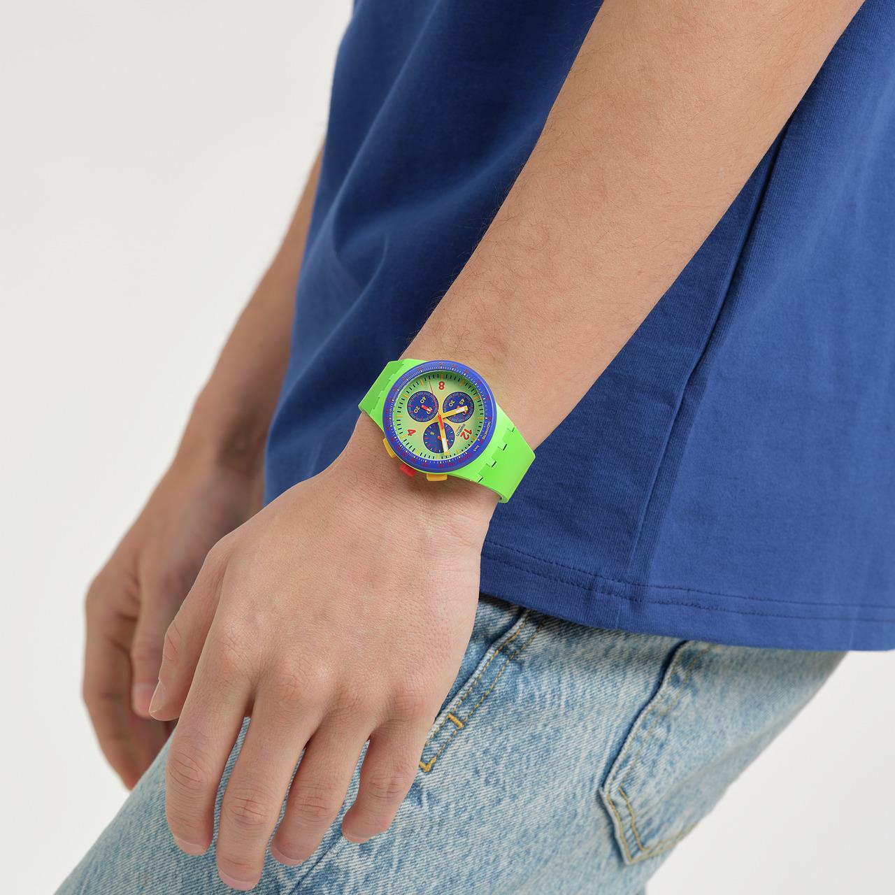 Swatch Flowing Freshly Green Dial Silicone Strap Unisex Watch SUSG101