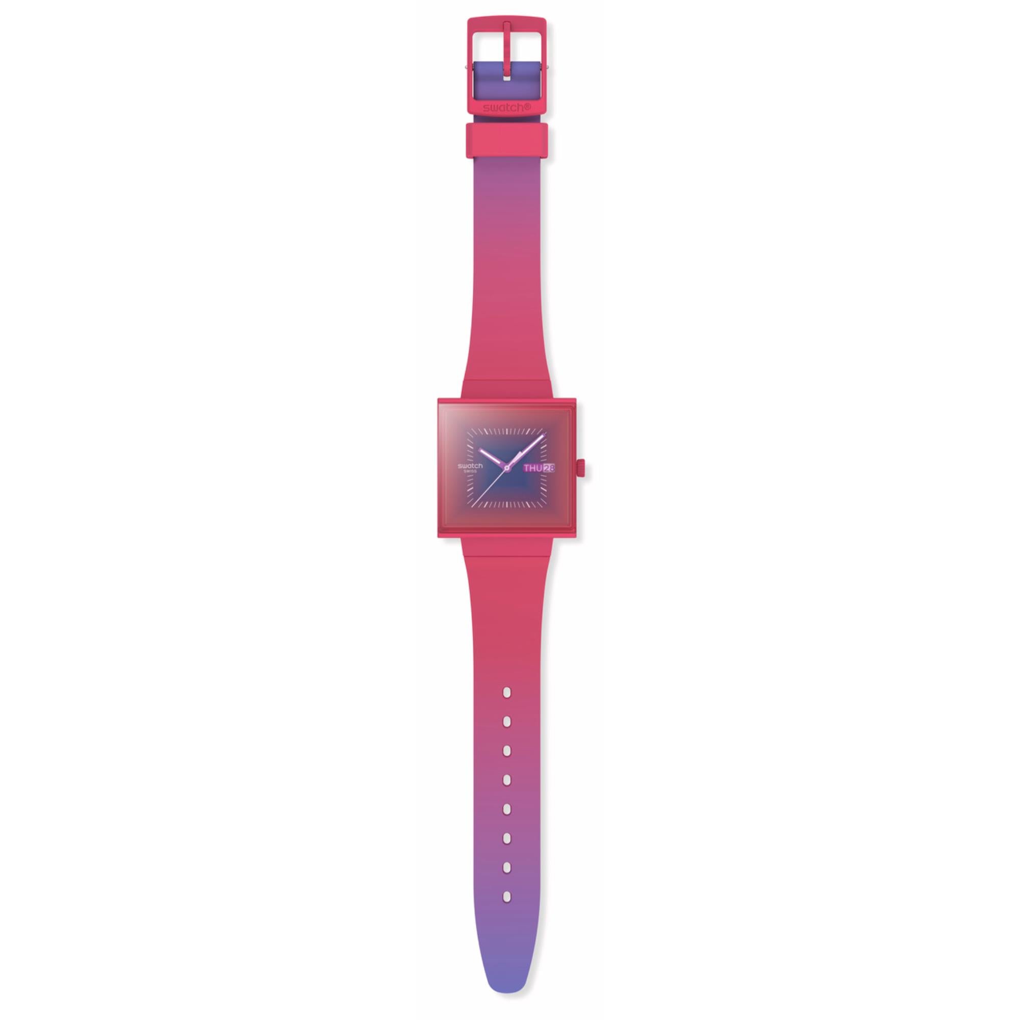 Swatch Squarely Berry Pink Dial Silicone Strap Unisex Watch SO34R700
