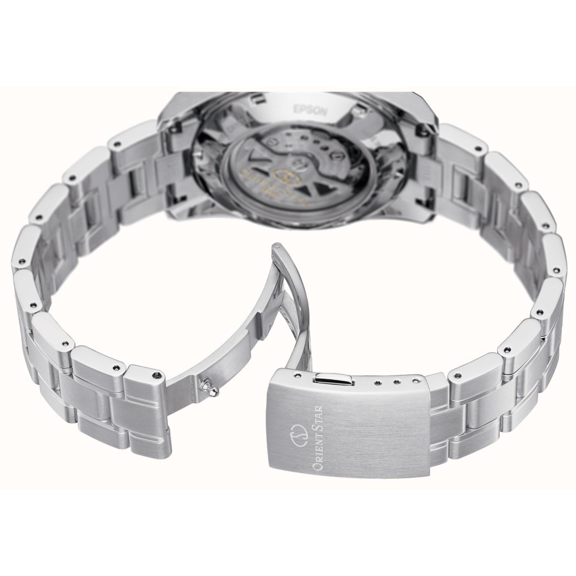 Orient Star Contemporary Date Mechanical Blue Dial Stainless Steel Unisex Watch RE-AU0005L00B