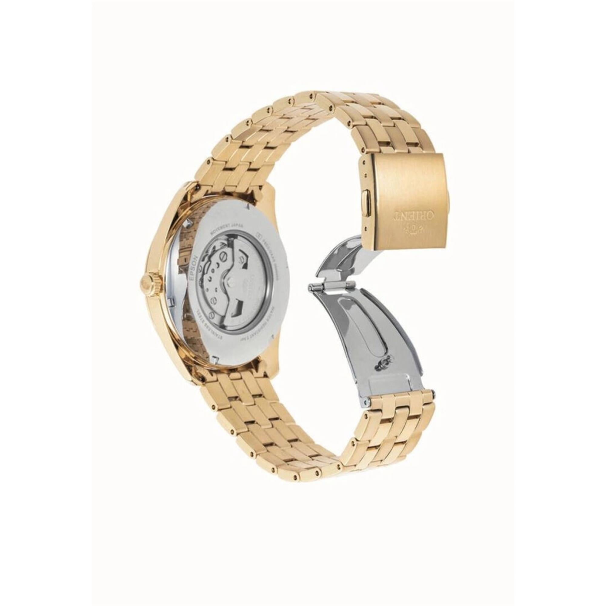Orient Contemporary Multi-Year Calendar Automatic Gold Dial Stainless Steel Strap Men’s Watch RA-BA0001G30B