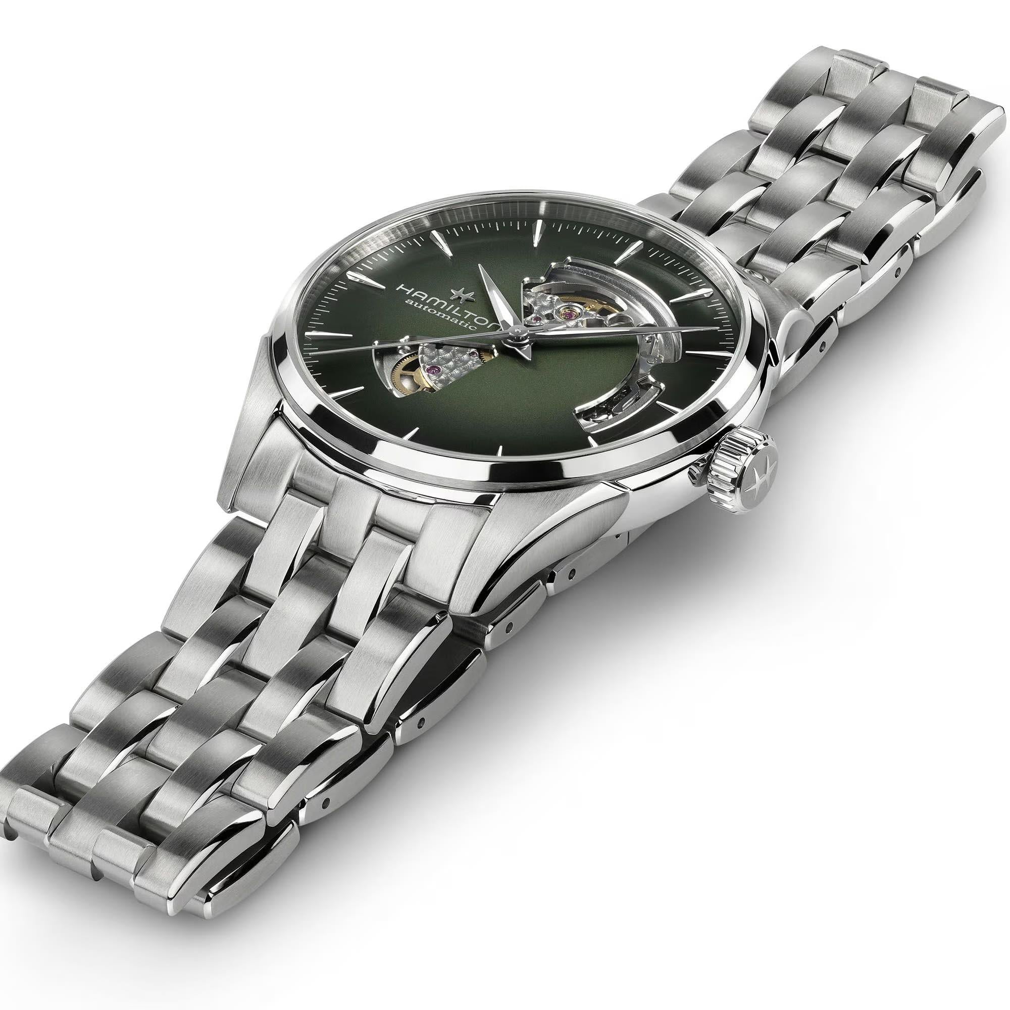Hamilton Jazzmaster Open Heart Auto Green Dial Stainless Steel Strap Men's Watch H32705160