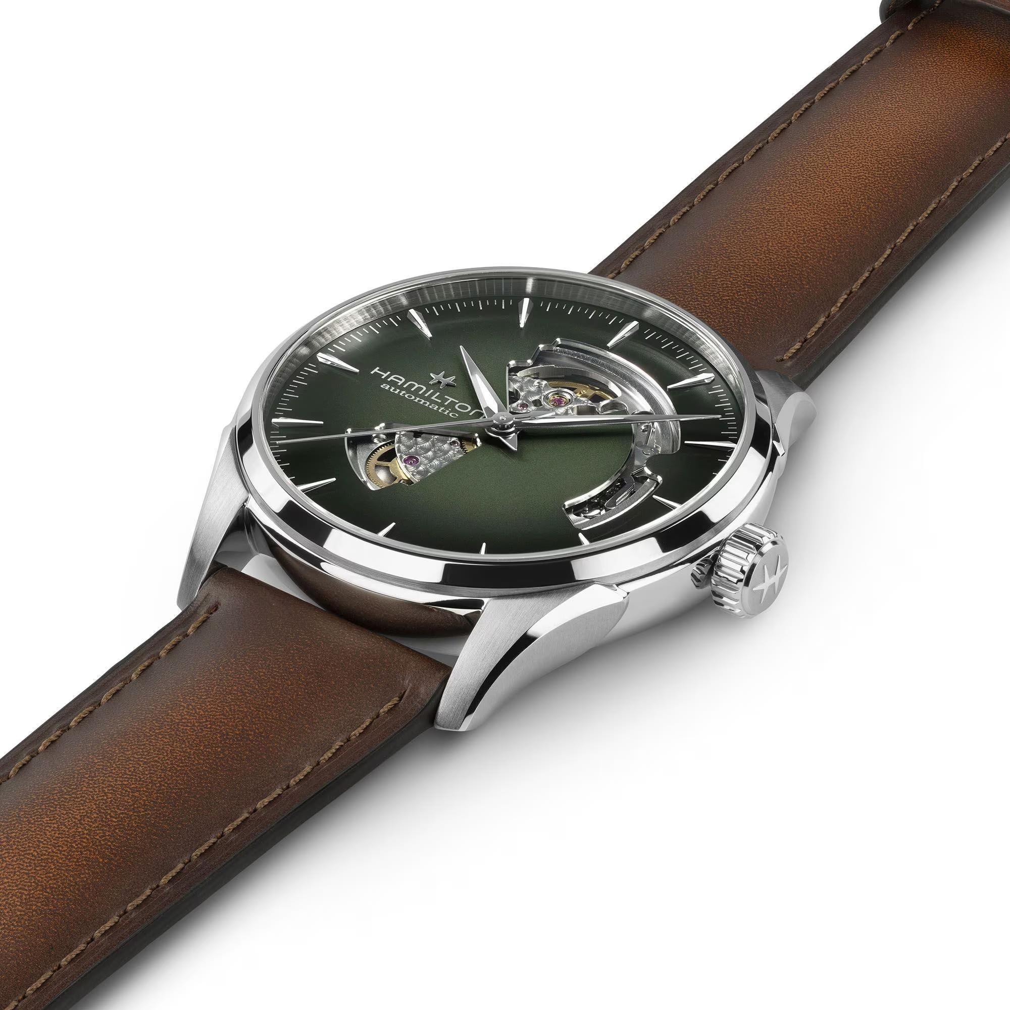 Hamilton Jazzmaster Open Heart Auto Green Dial Leather Strap Men's Watch H32705560