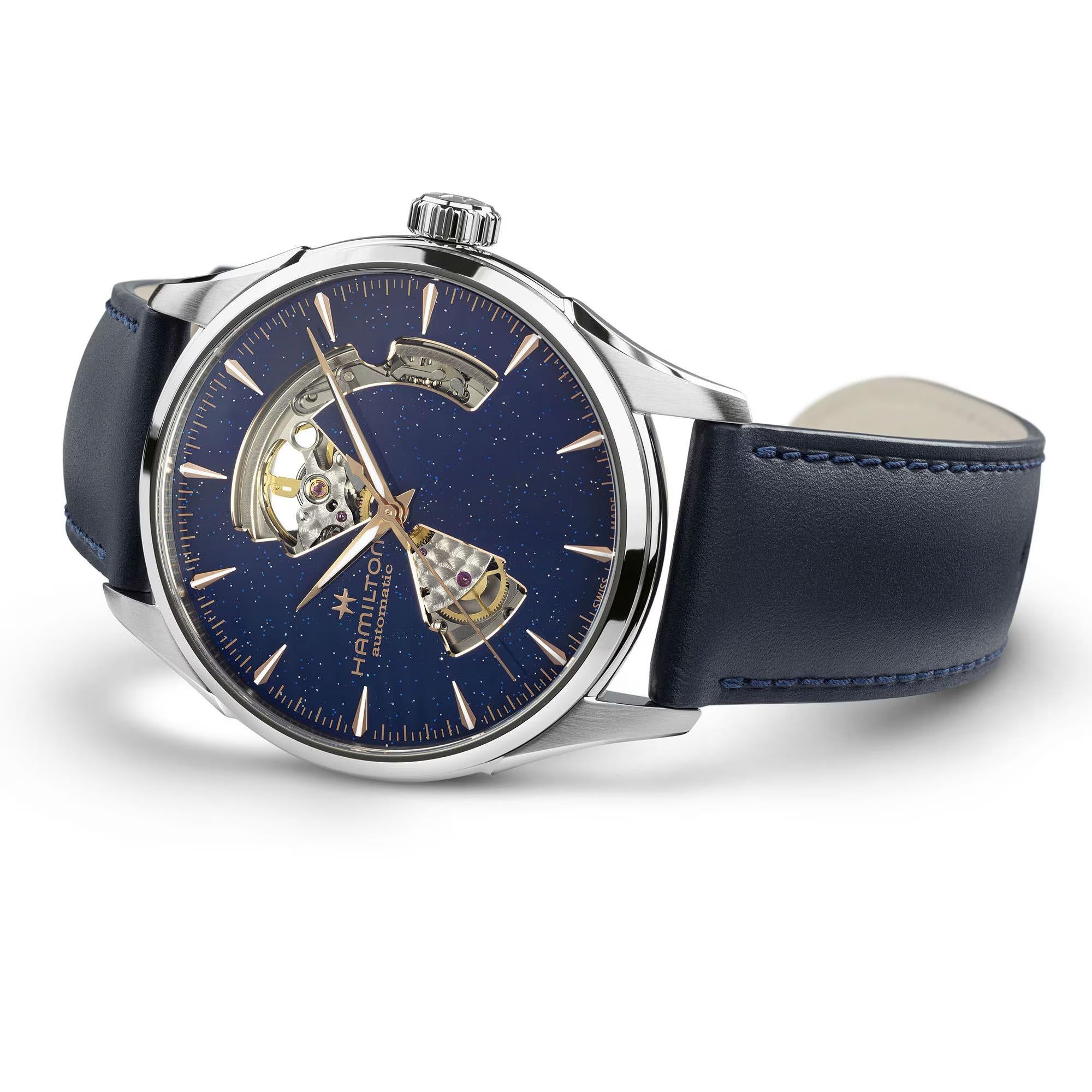 Hamilton Jazzmaster Open Heart Auto Blue Dial Leather Strap Men's Dress Watch H32705640