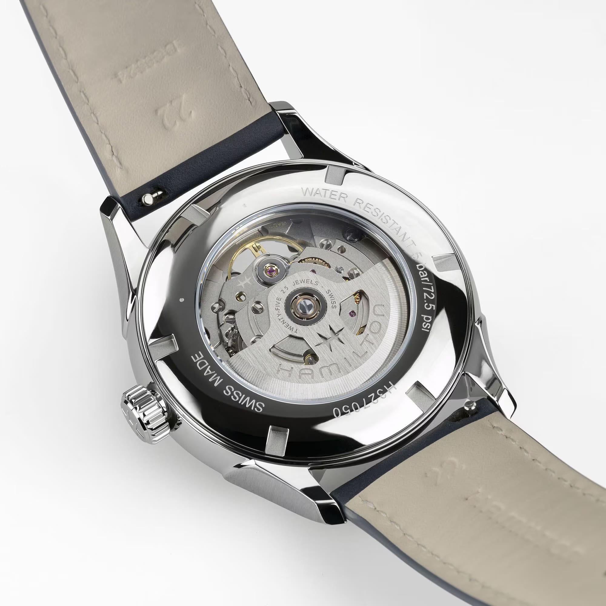 Hamilton Jazzmaster Open Heart Auto Blue Dial Leather Strap Men's Dress Watch H32705640