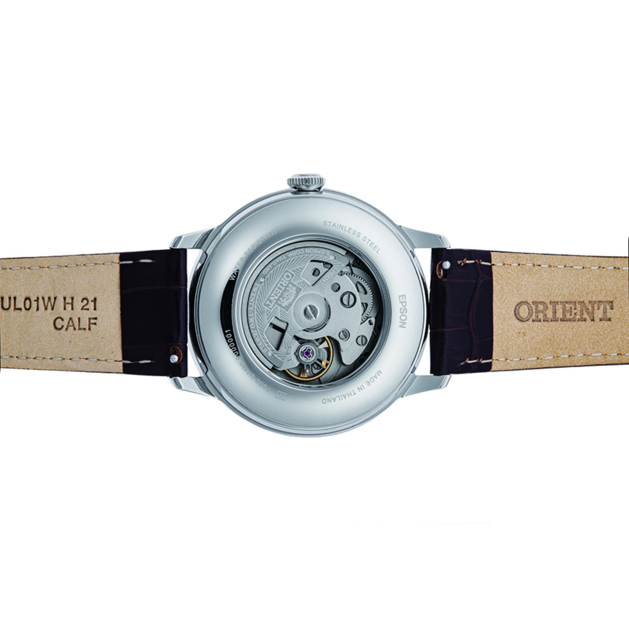 Orient Bambino Sun & Moon Green Dial Leather Strap Men's Watch RA-AK0805E30B