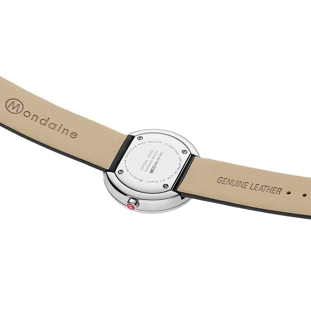 Mondaine Mini Giant Quartz White Dial Black Leather Strap Watch MSX.3511B.LB RRP £229