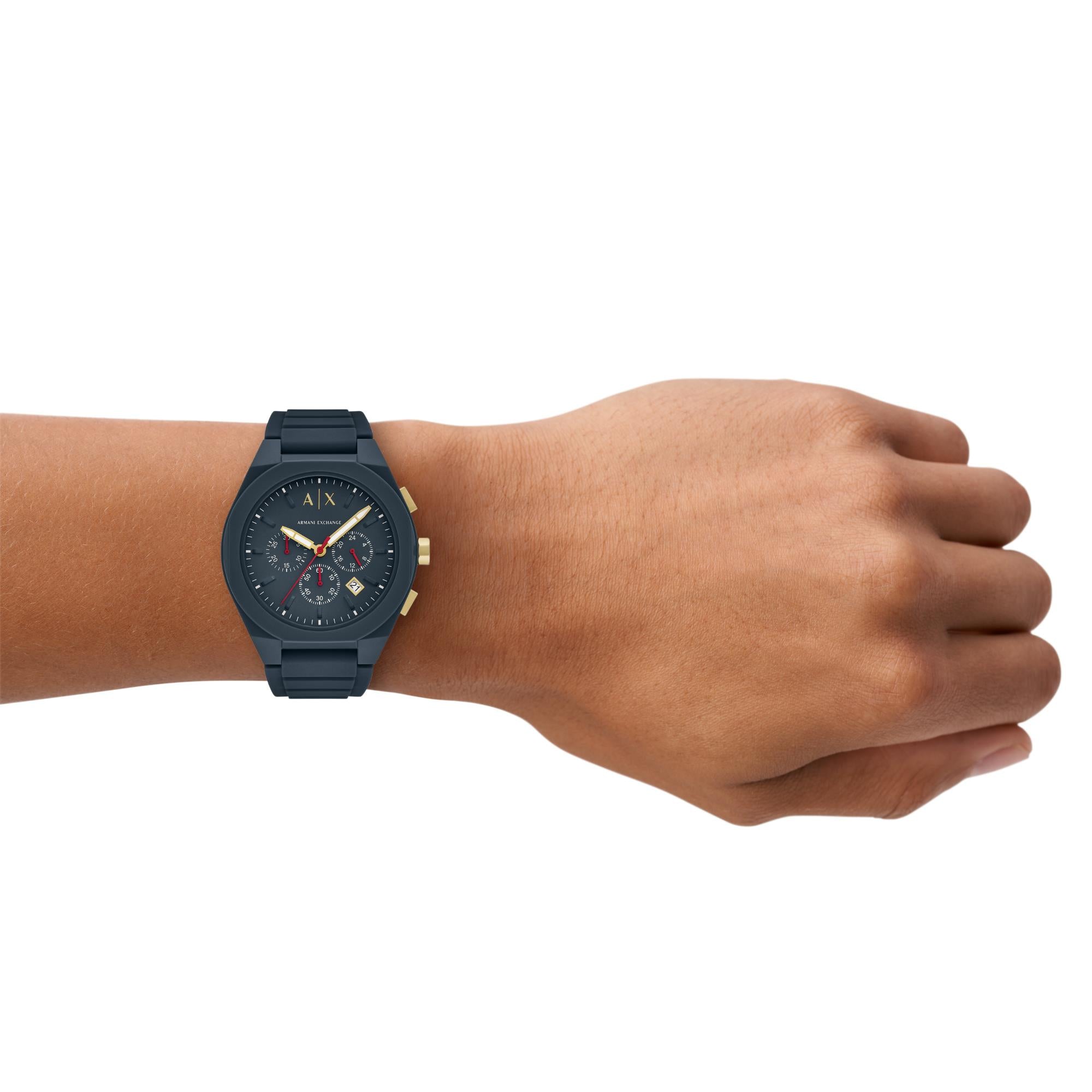 Armani Exchange Rafael Chronograph Blue Dial Rubber Strap Men's Watch AX4168