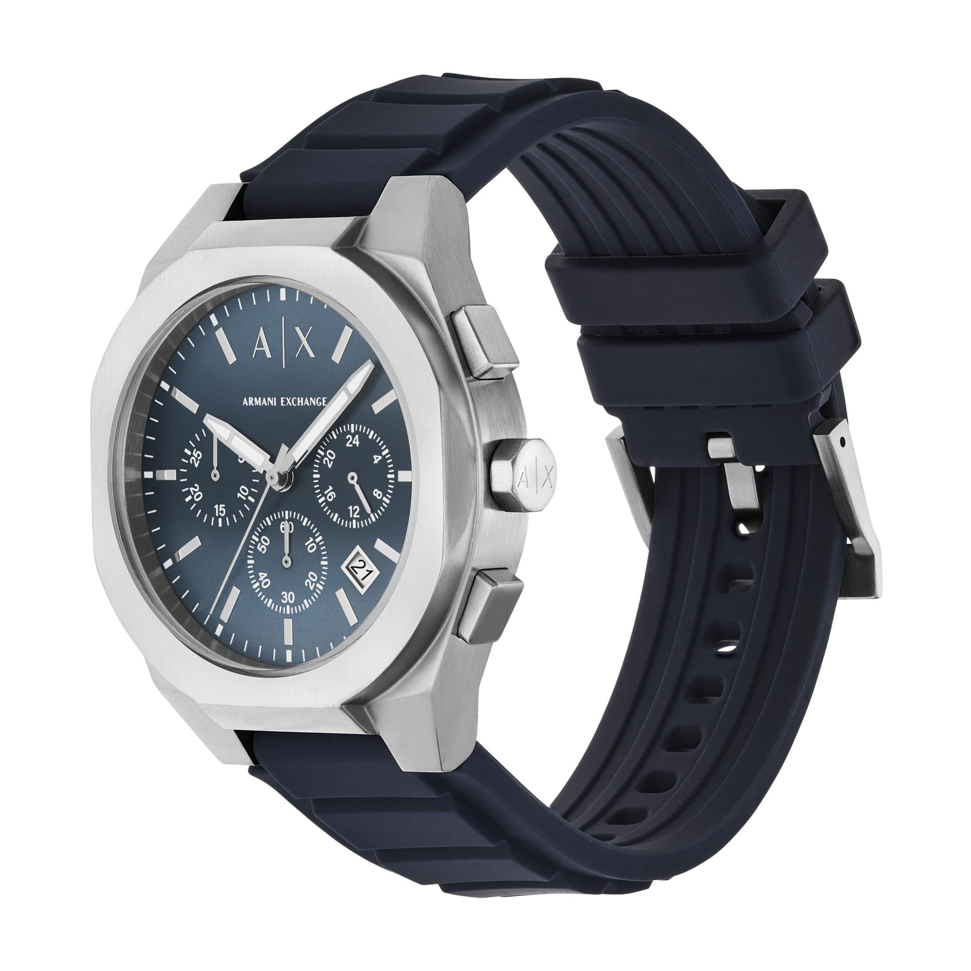 Armani Exchange Rafael Chronograph Blue Dial Silicone Strap Men's Watch AX4185